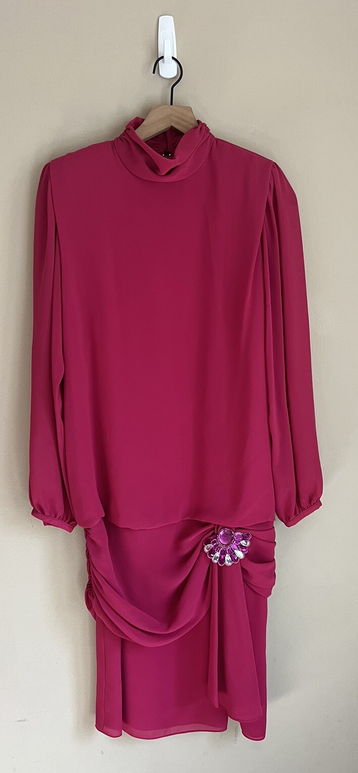 Vintage Ursula Dress Chiffon Cocktail Sequin Golden 1980s 1990s Womens Size 10