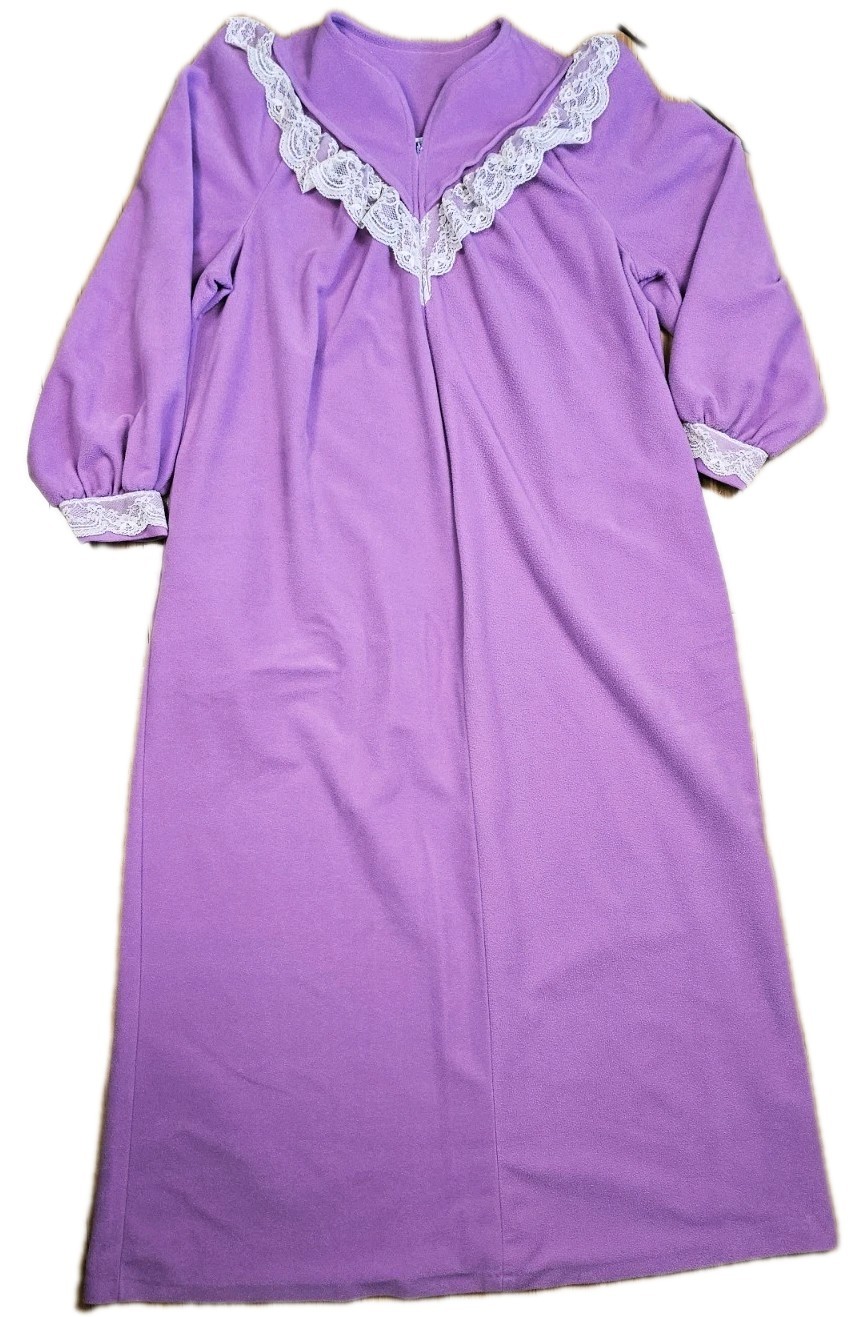 Vtg Sears Famous Bodies Women’s L Robe Housecoat Pink/Lavender Lace Fleece Long