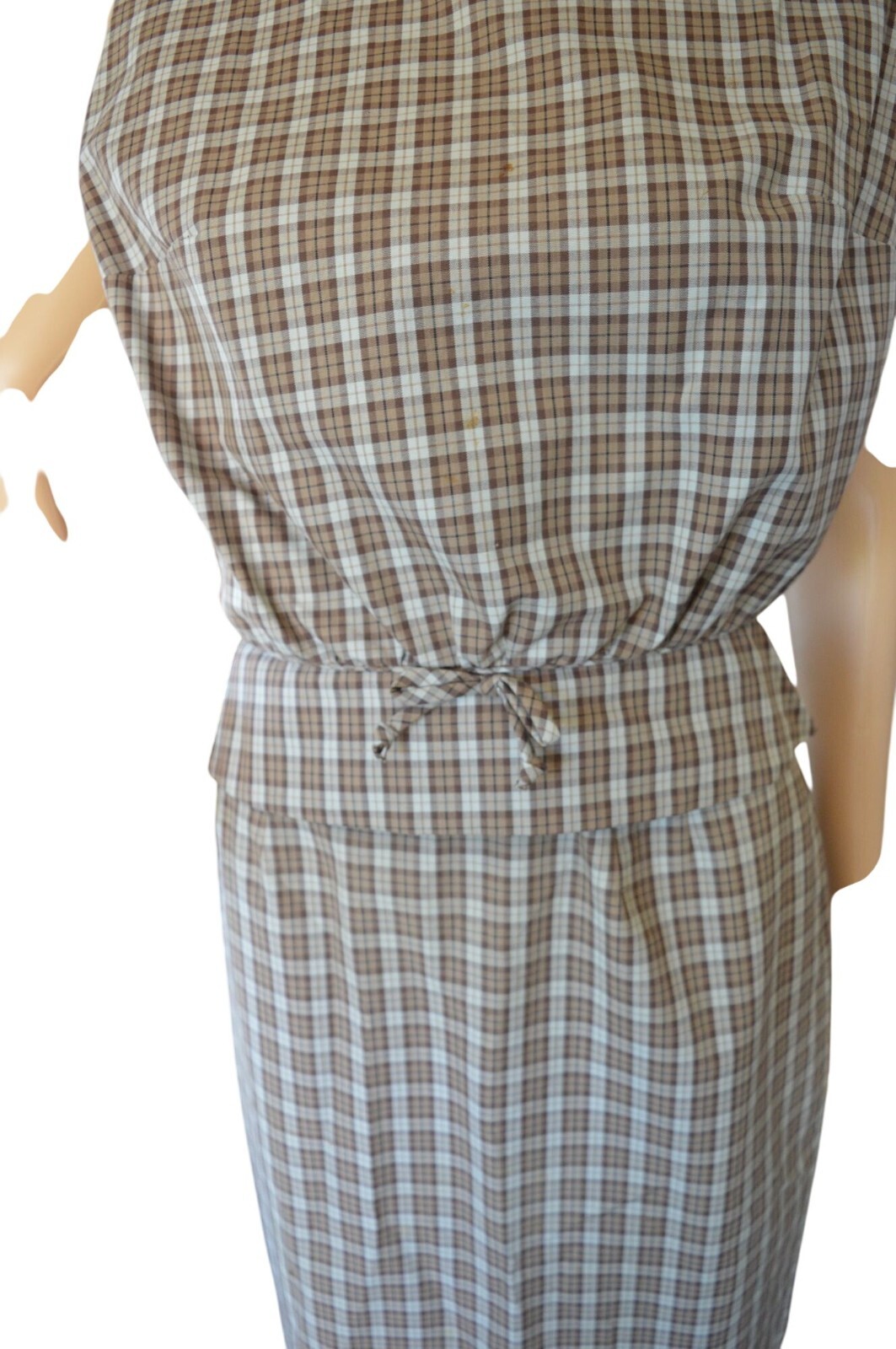 Vintage 60s Patty Woodard Brown Plaid Belted Skirt Set Juniors Size Small Coquet