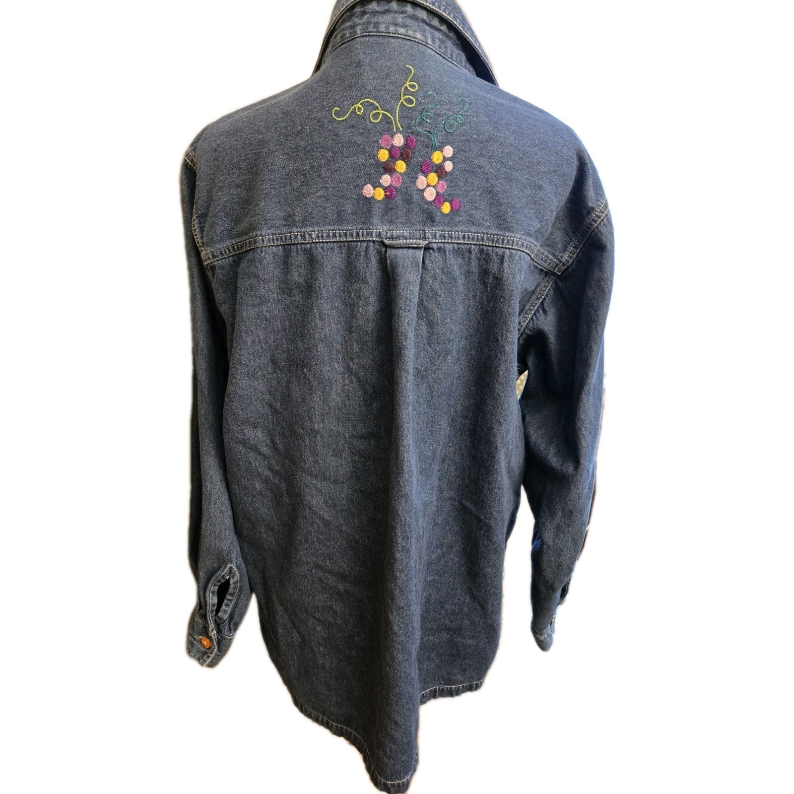 Silver Threads Vintage Embroidery Jean Shirt Large Multicolor Grapes Size LARGE
