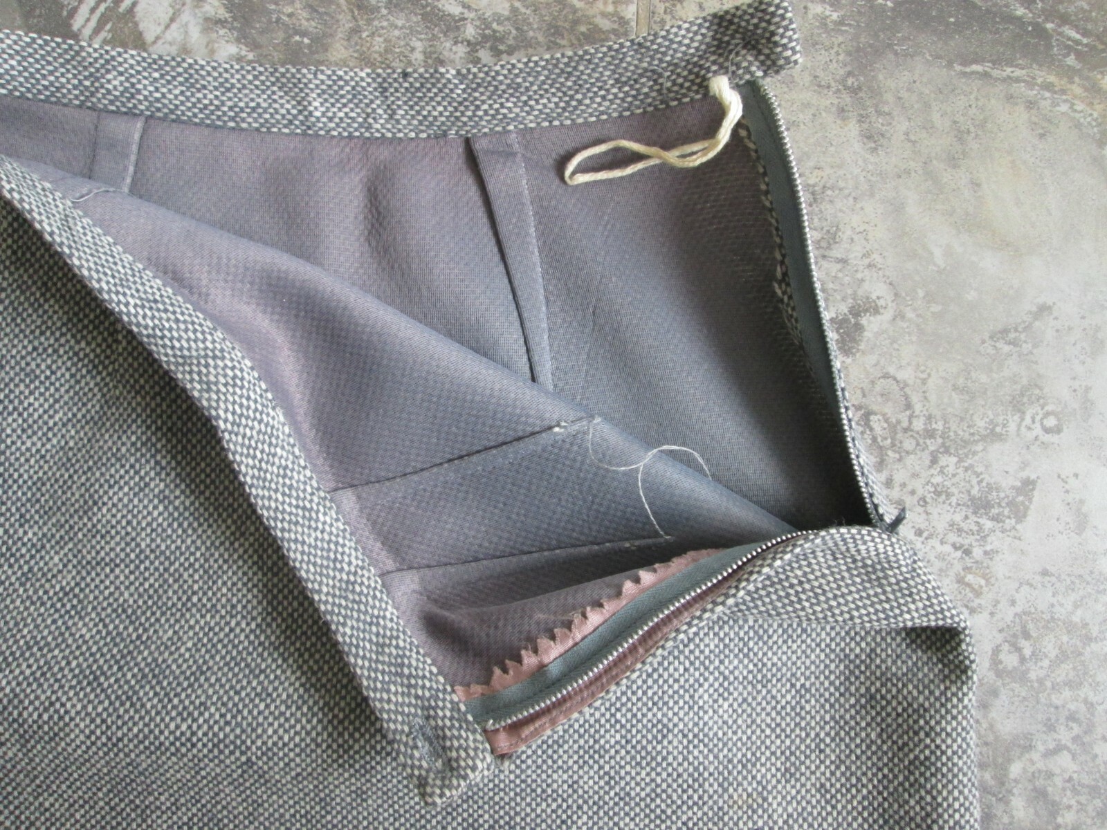 VTG Original Suit Skirt Set Jacket Medium Wool Gray White Purple Checkered Lined