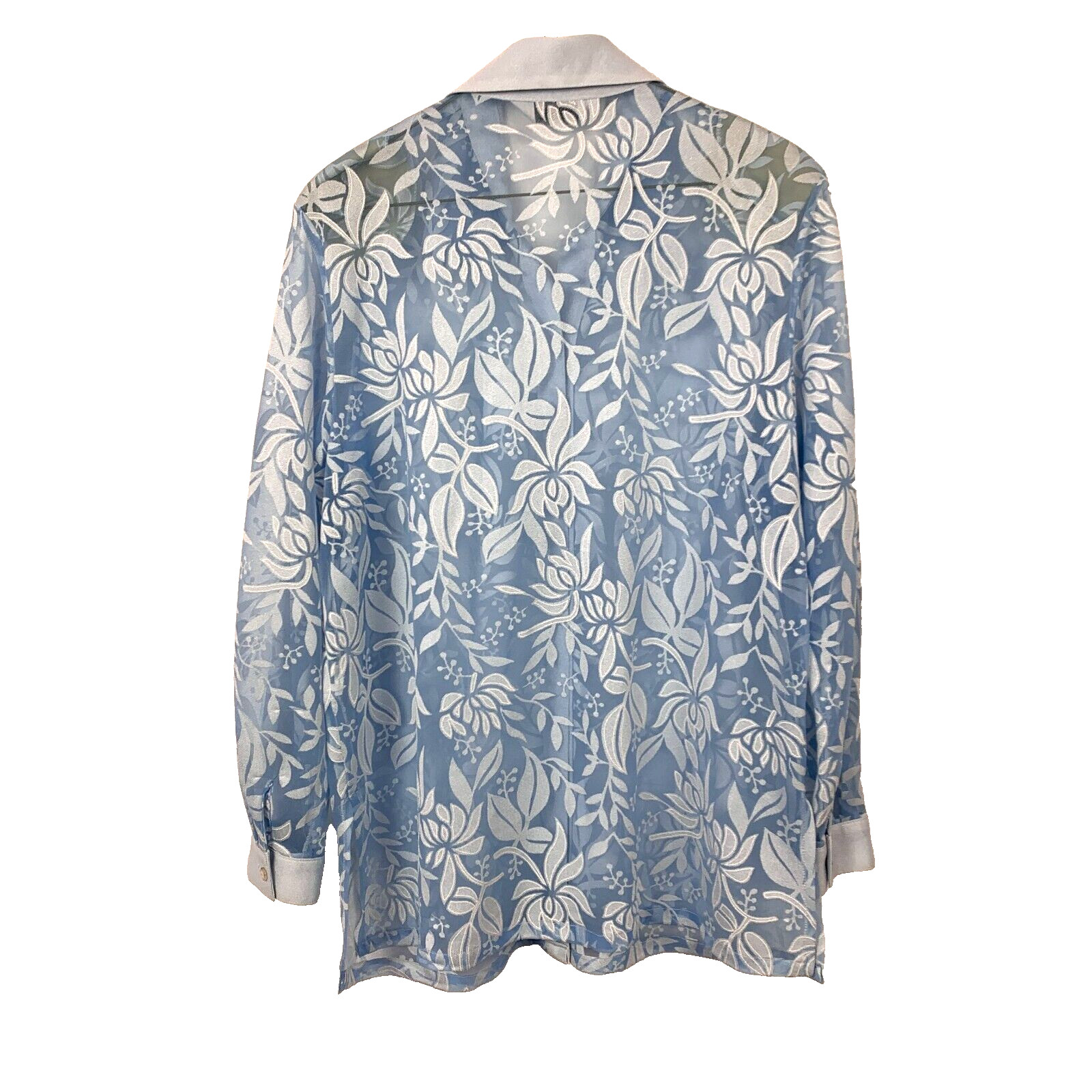Vintage Dallas Fashion Sheer Blue Floral Overprinted Dainty Dress Shirt Chest 44