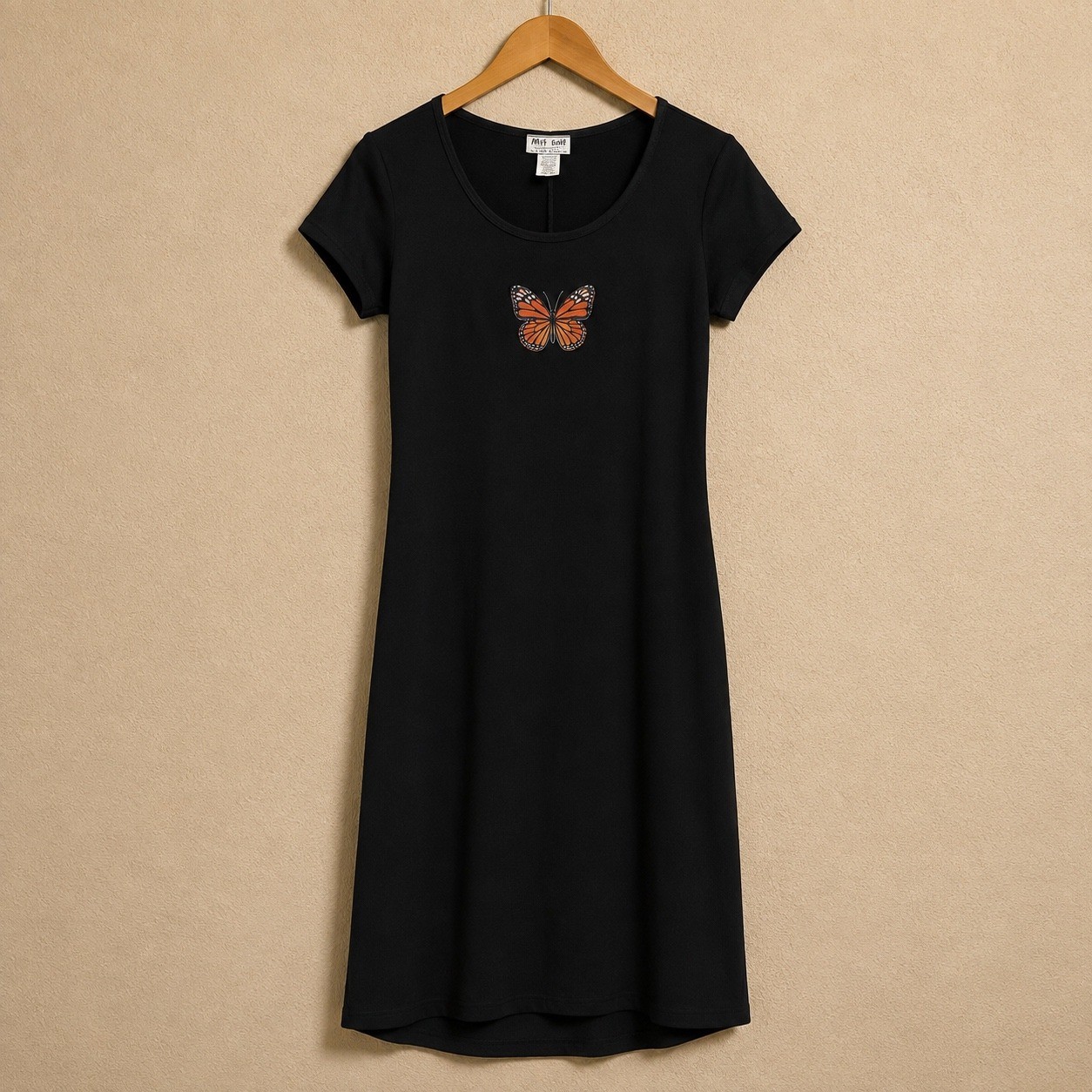 Vintage 90s TMG New York Black Butterfly Maxi Dress Scoop Neck Grunge Goth Large