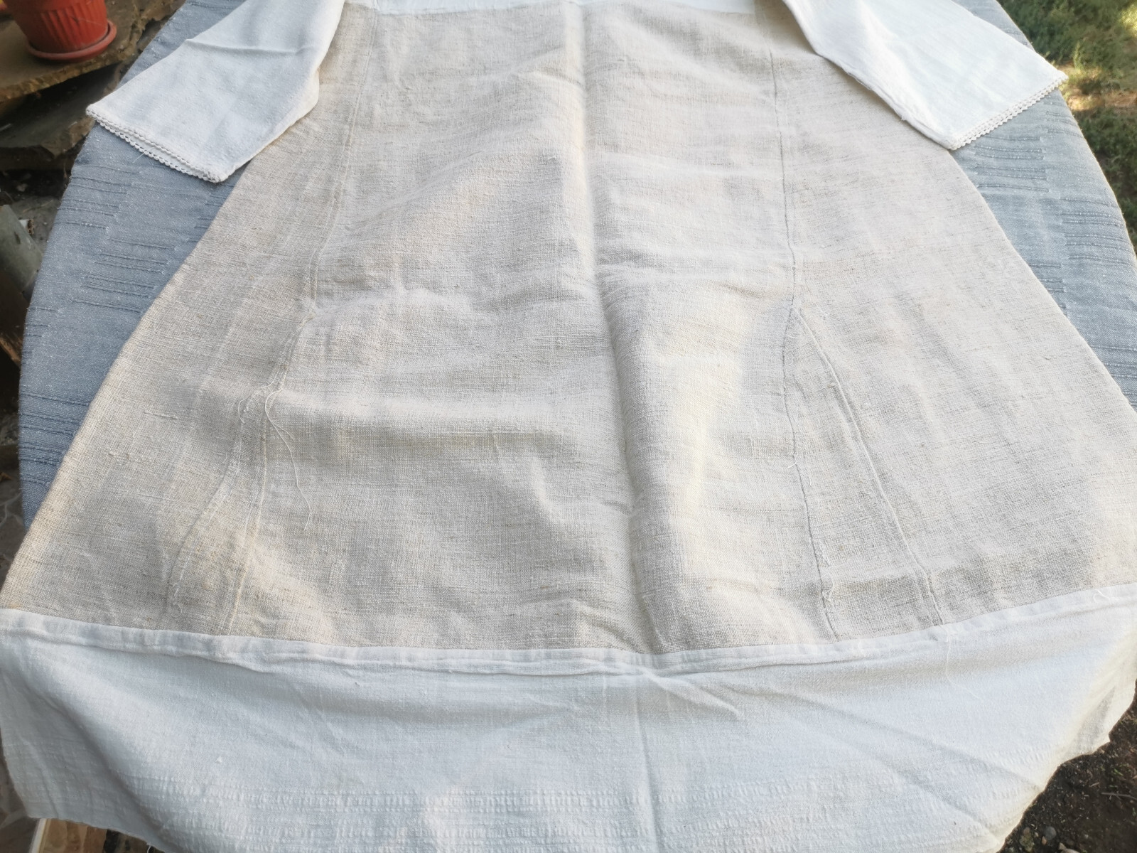 OLD PRIMITIVE WOMENs LONG WHITE SHIRT HOMESPUN FABRIC HEMP CLOTH