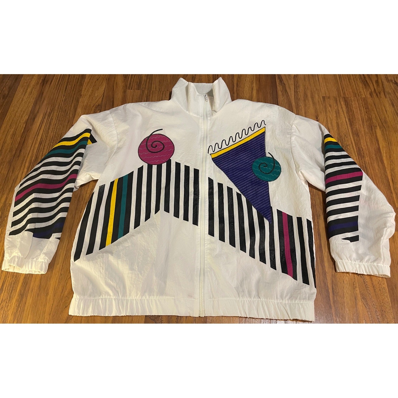 Teddi Sport Vintage Windbreaker Jacket Large 80s 90s Memphis Geometric White L