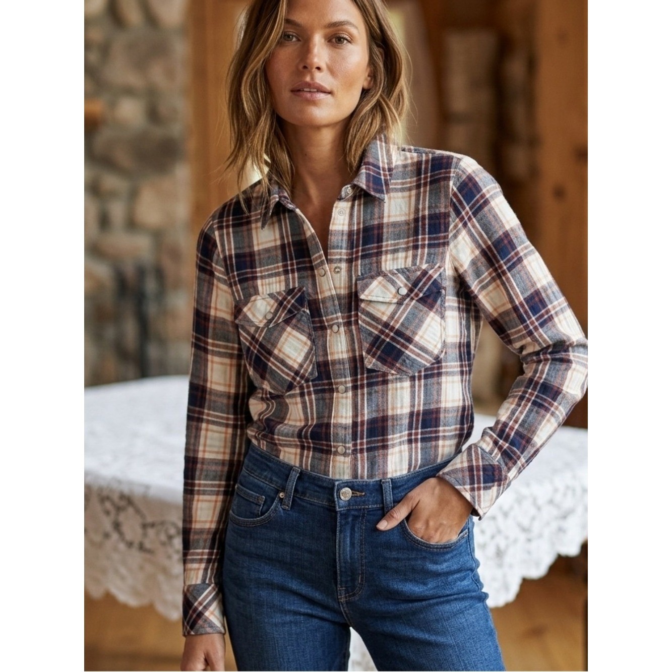 Veronica Beard Jeans Barnette Plaid Cotton Flannel Western Shirt size 4