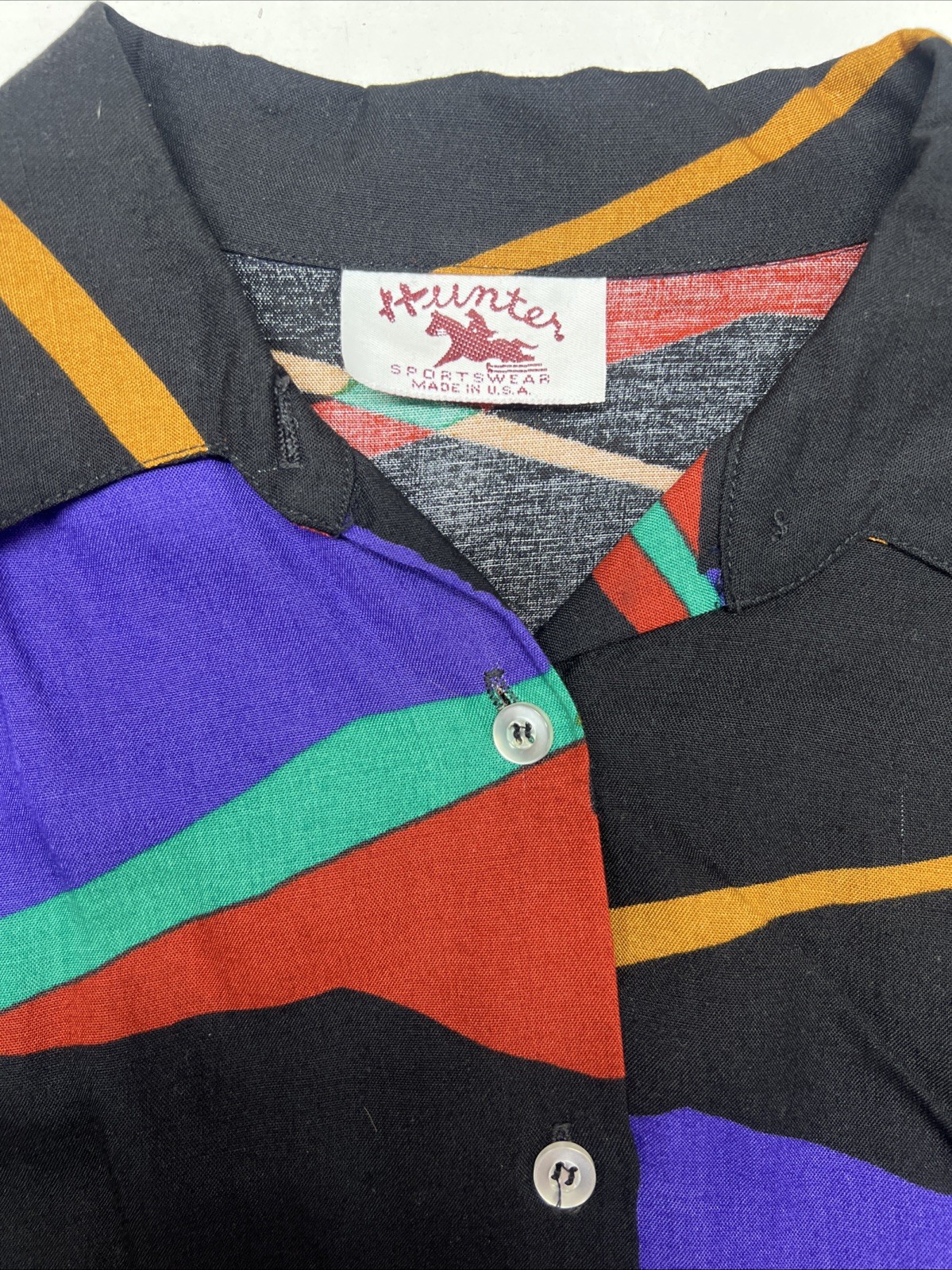 VTG Hunter Sportswear Abstract Geometric Color Block Long Sleeve Shirt Skirt