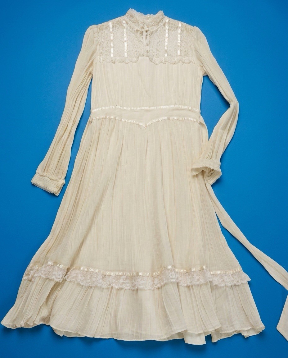 1970 Gunne Sax bridal maxi dress Princess ivory lace Edwardian-style Jane Austen