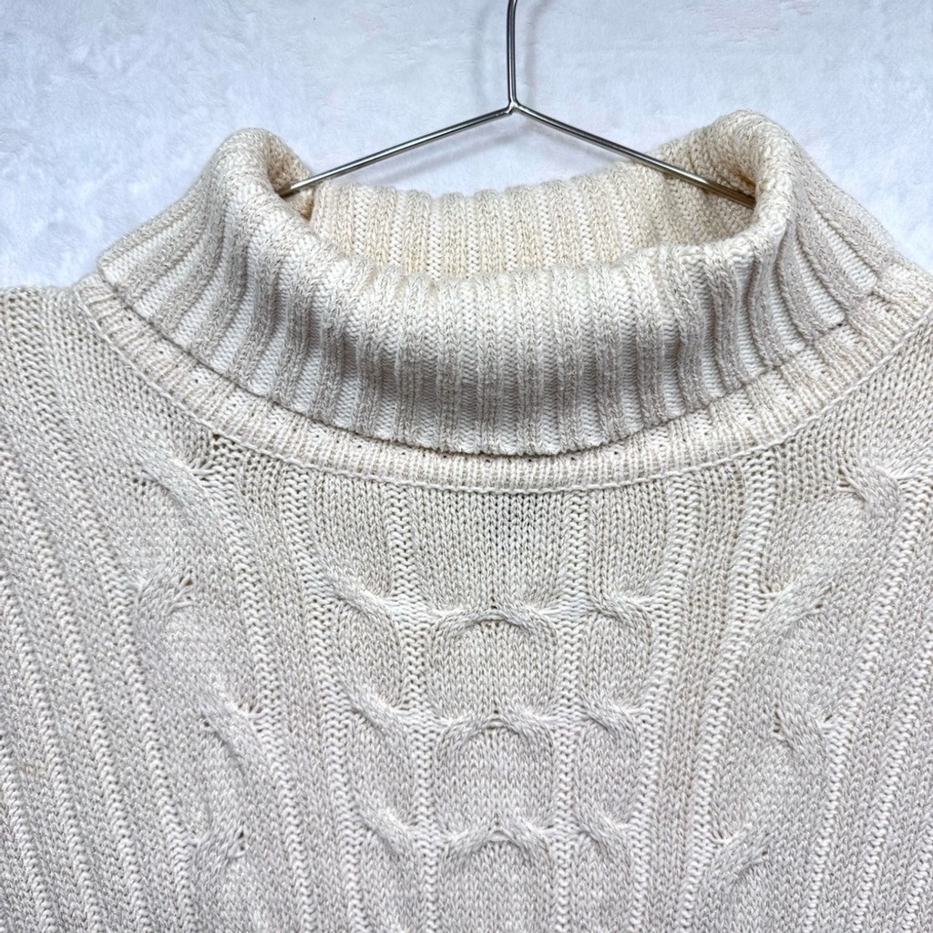 Vintage Gitano Ivory Cable Knit Turtleneck Sweater with Metallic Threads Y2K XXL