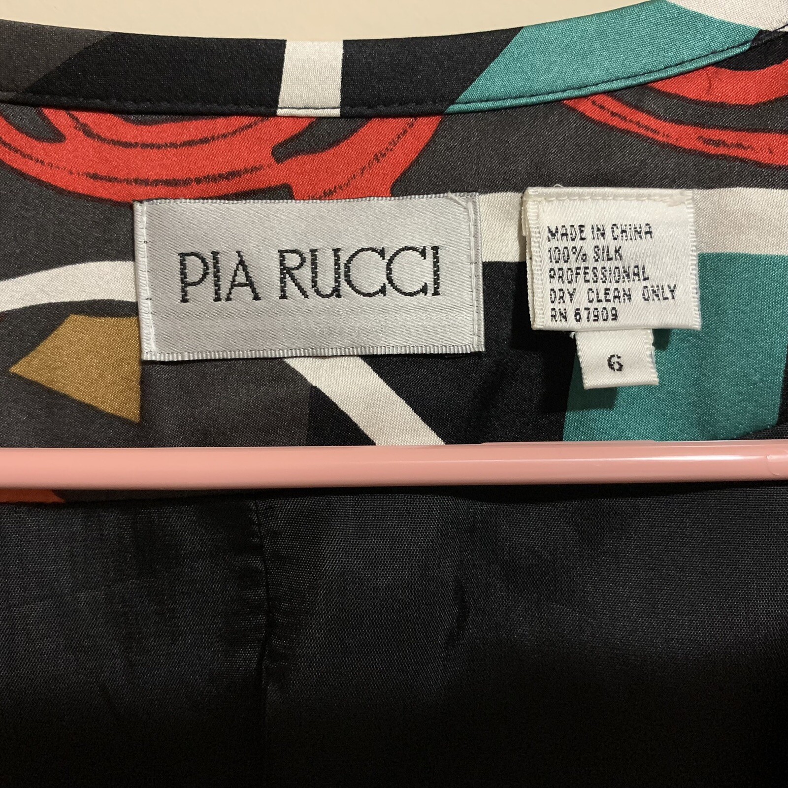 Vintage Pia Rucci Size 6 100% Silk 80s 90s Patchwork Design Button Down Blouse