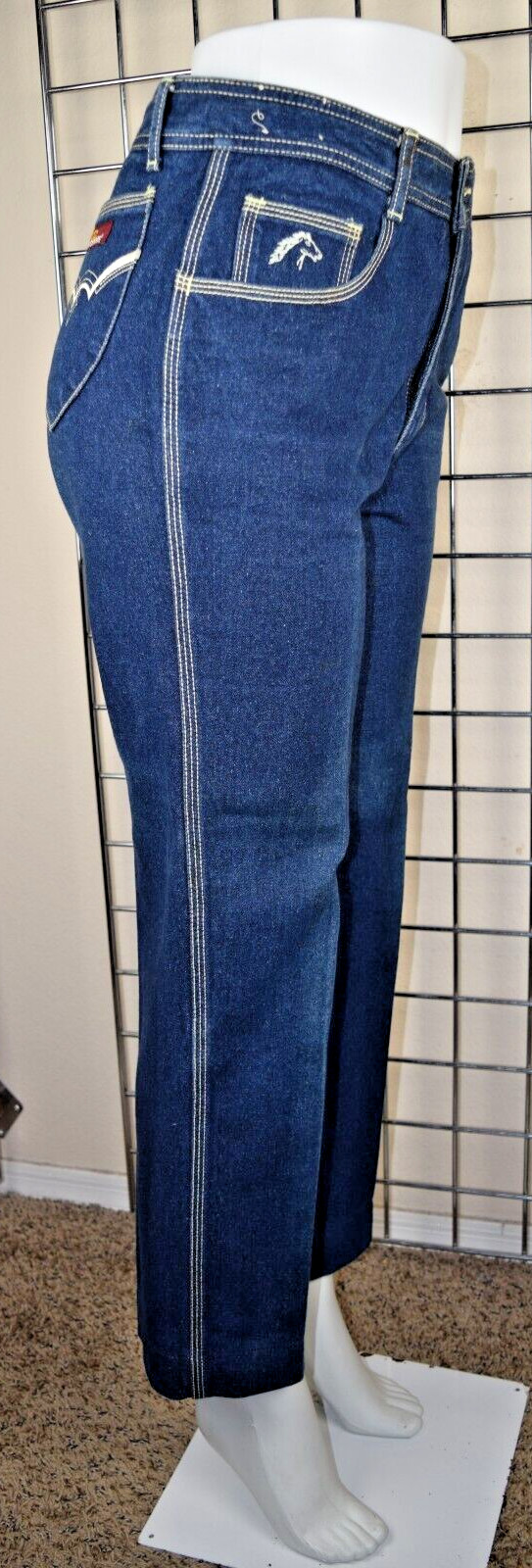 Vintage Jeans Jordache Horsehead Size 32 80s Blue Yellow Stitch High Waist