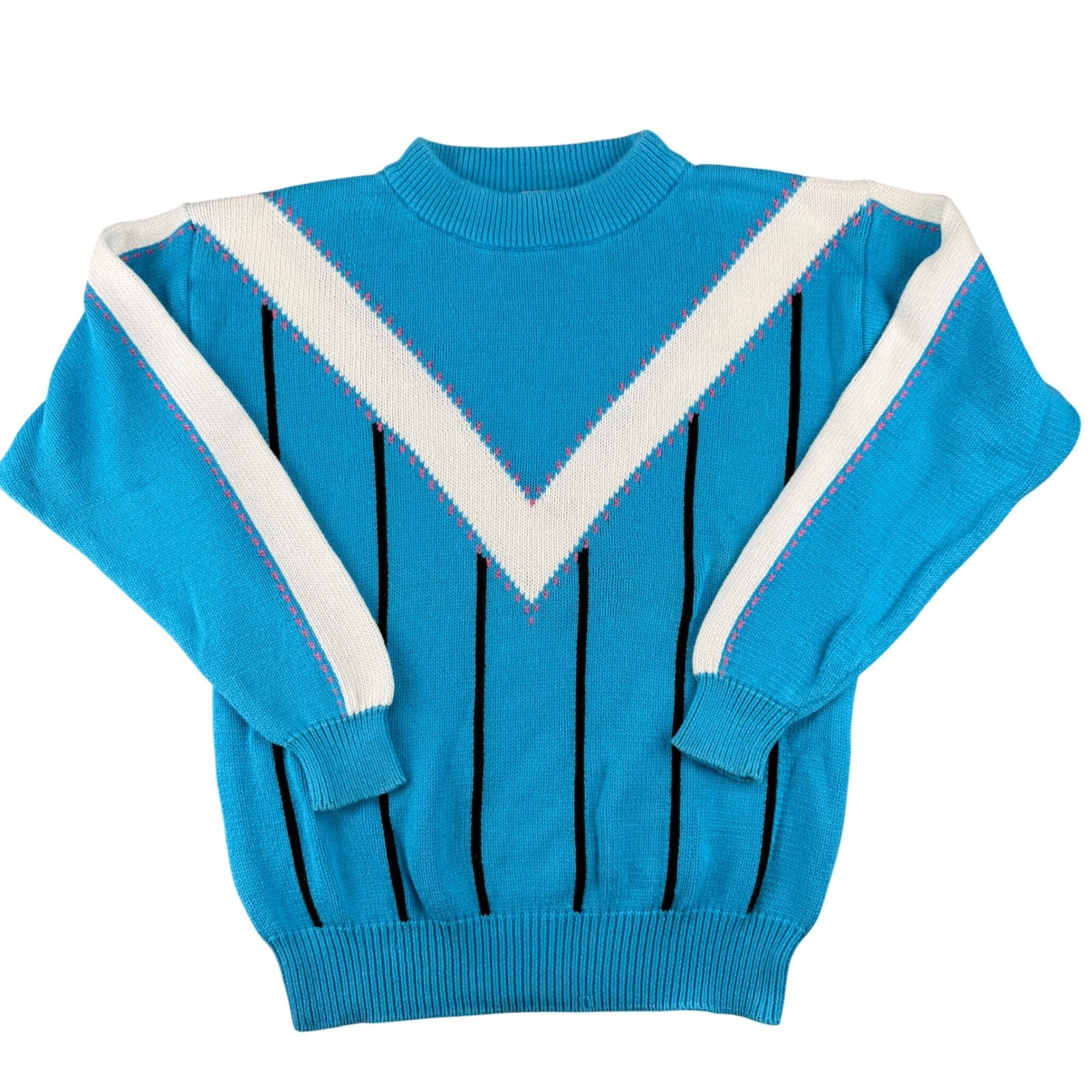 Vintage Izod Club Blue Chevron Knit Sweater 80s Preppy Valley Chic Cotton Large