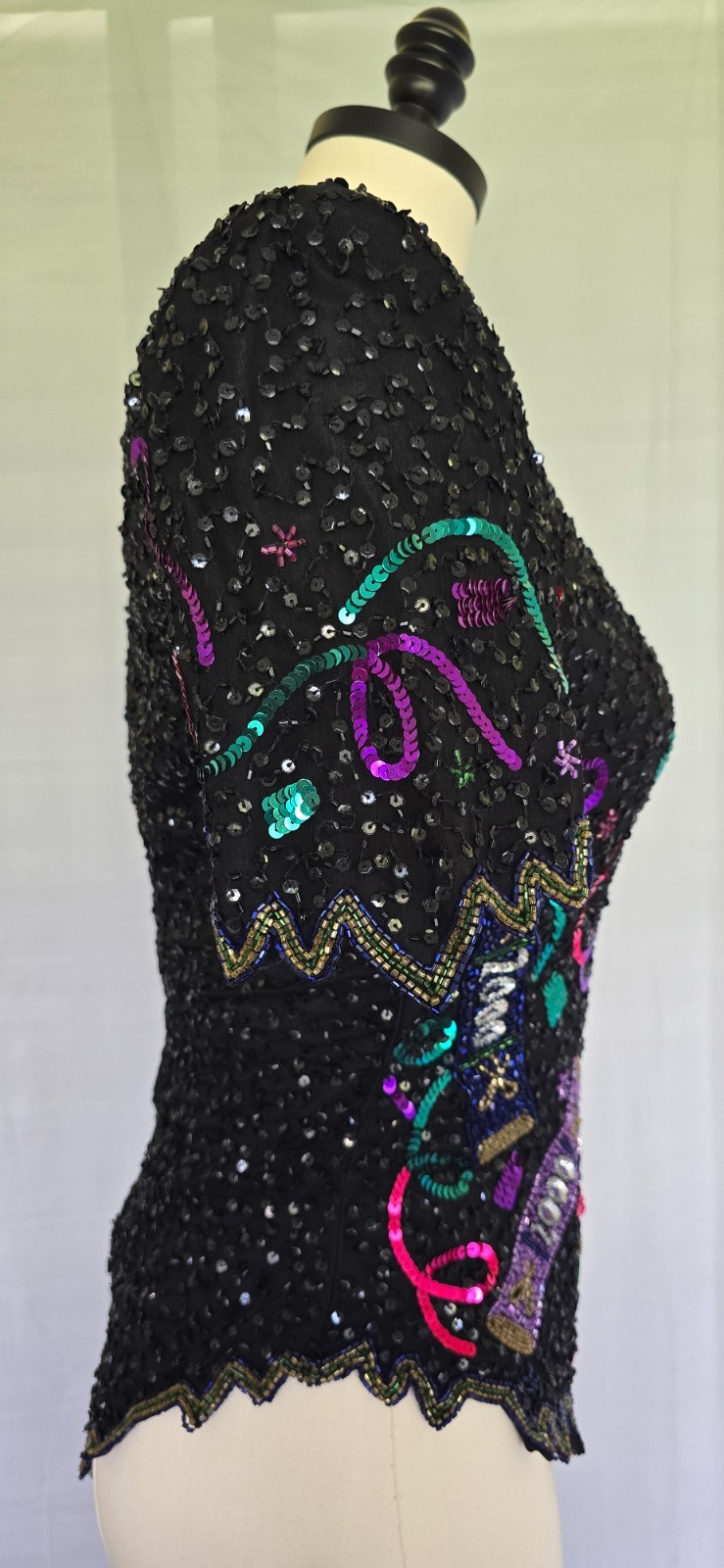 VTG Laurence Kazar Y2K Millennium 2000 Beaded Sequin Top Silk Party Blouse