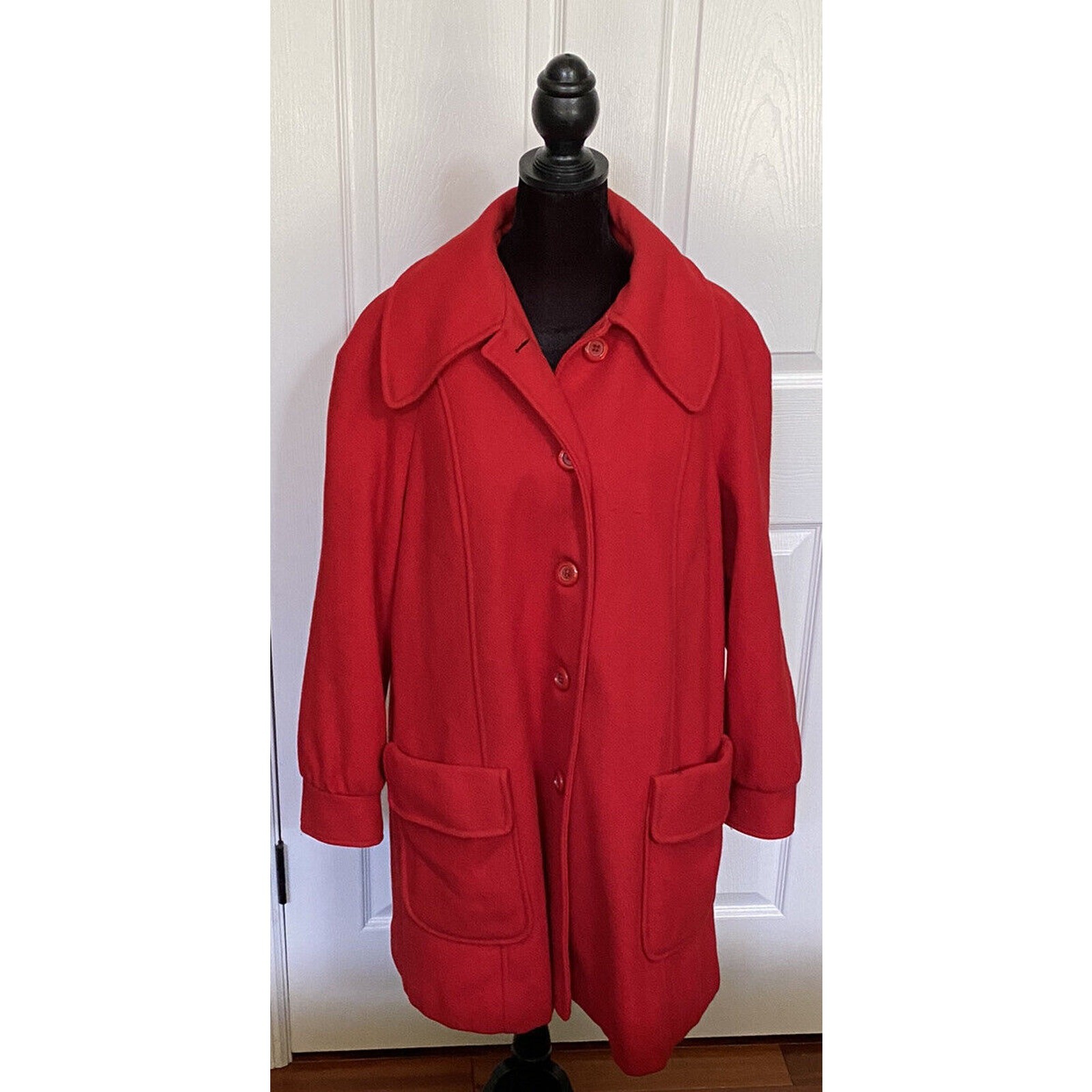 Sears Fashions Designs Red Wool Nylon Winter VTG Ladies Coat Jacket Cabin READ