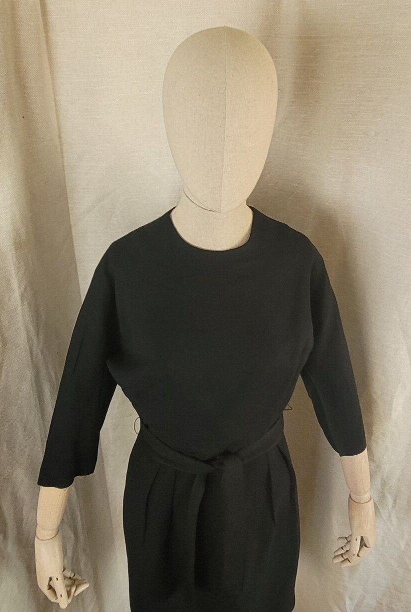 Ladies Vintage 1950s Classic Black Crepe Dress SzS/M