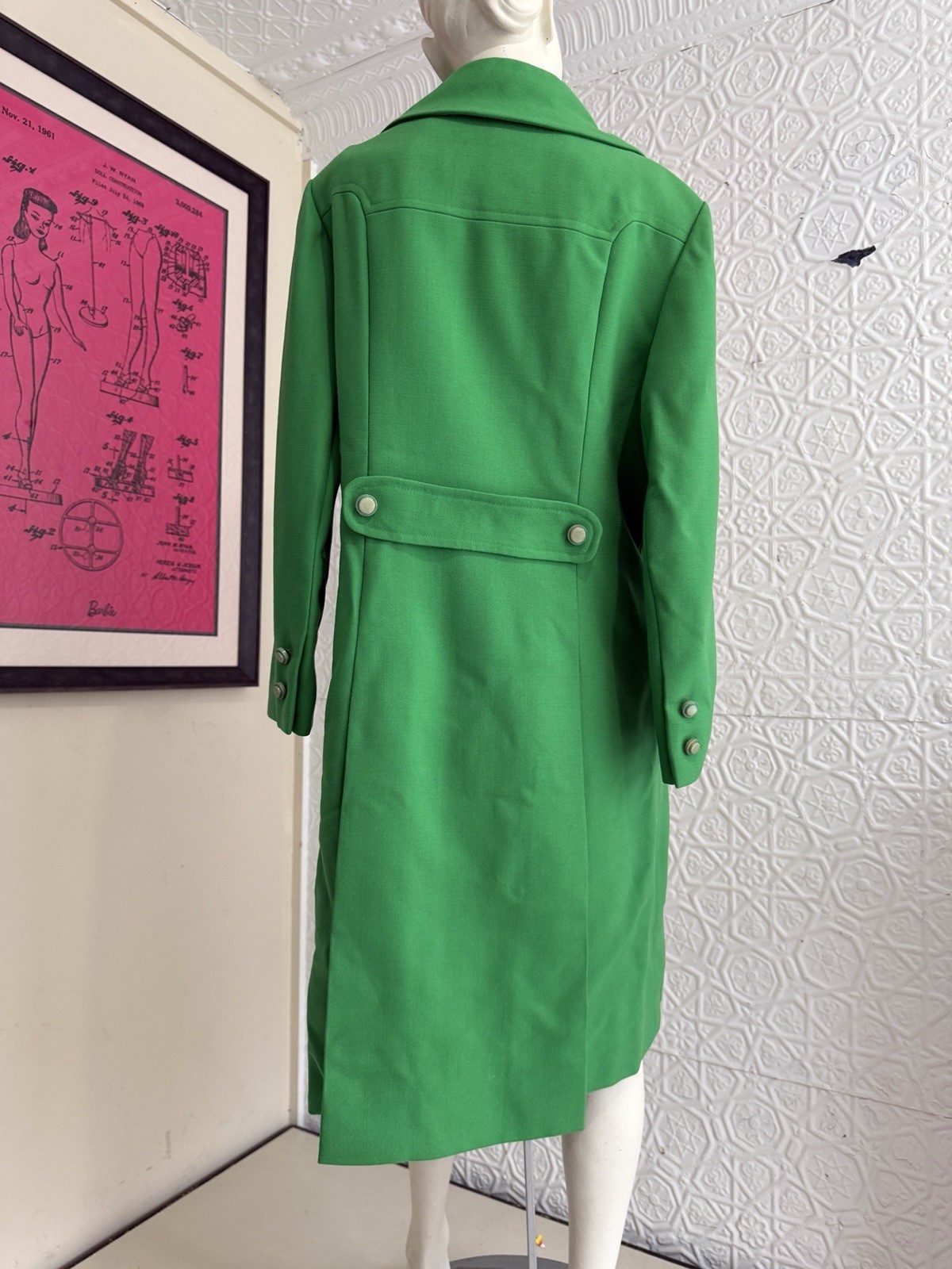 1960s customette Mod Green Wool Winter Coat Overcoat Vintage Midcentury Medium