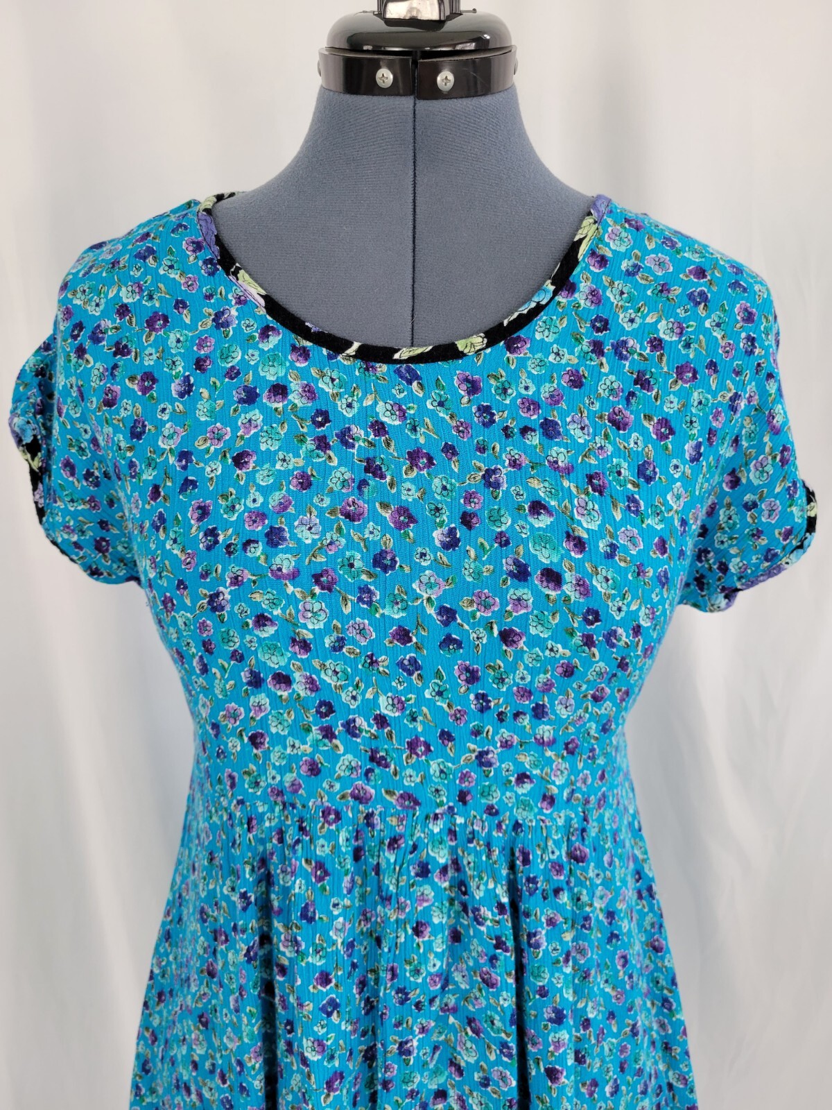 Vintage Cottagecore Molly Malloy Petites Blue Floral Babydoll Dress Sz 6
