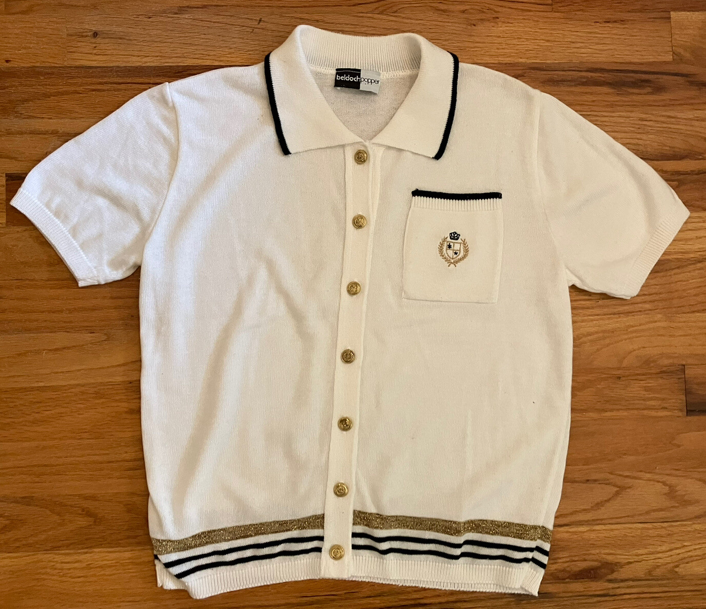 Vintage 90s Designer Look Button Down Country Club Collared Short Sleeve Sweater