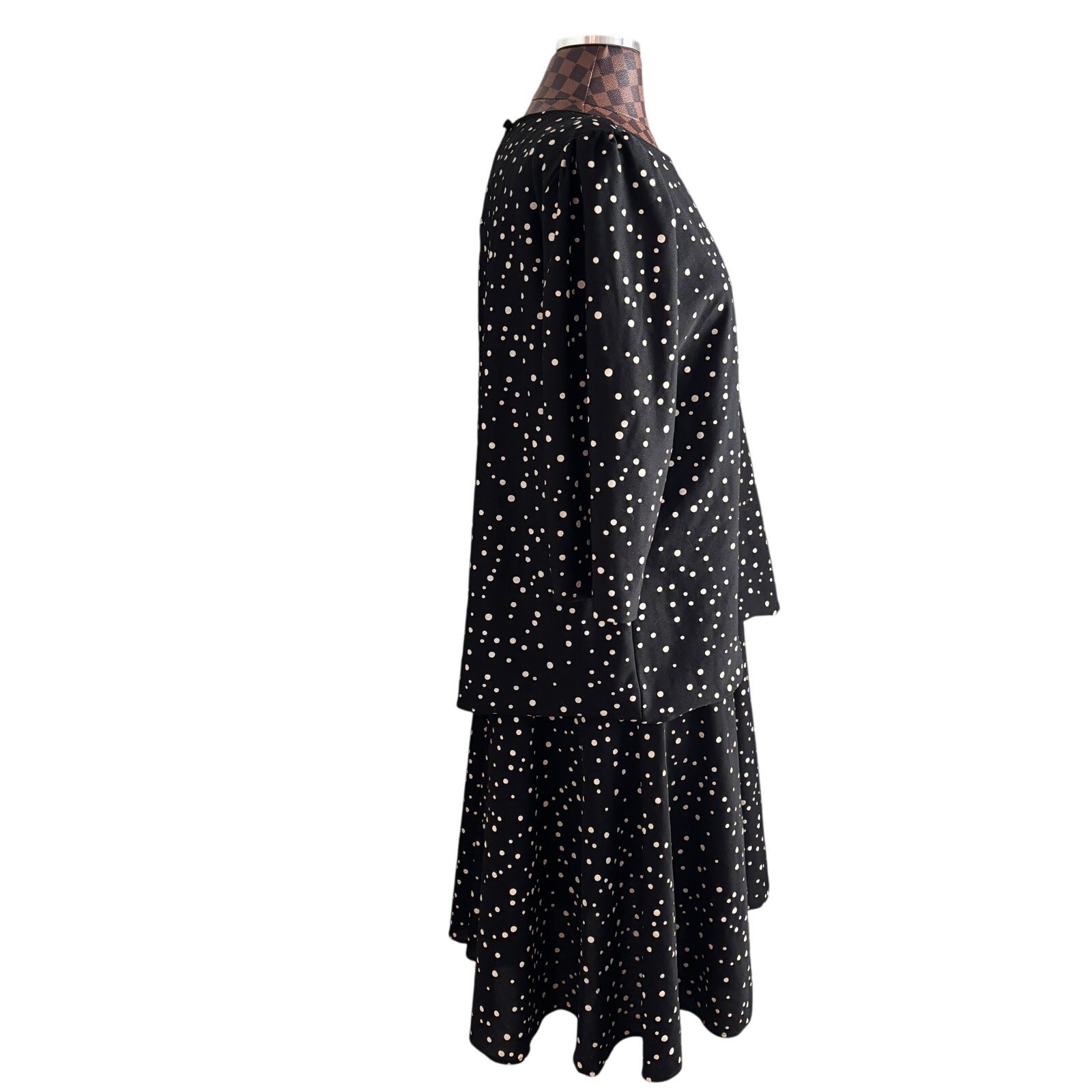 Vtg 80s California Looks Dress Size 16 Black White Polka Dot Layered Shift Retro