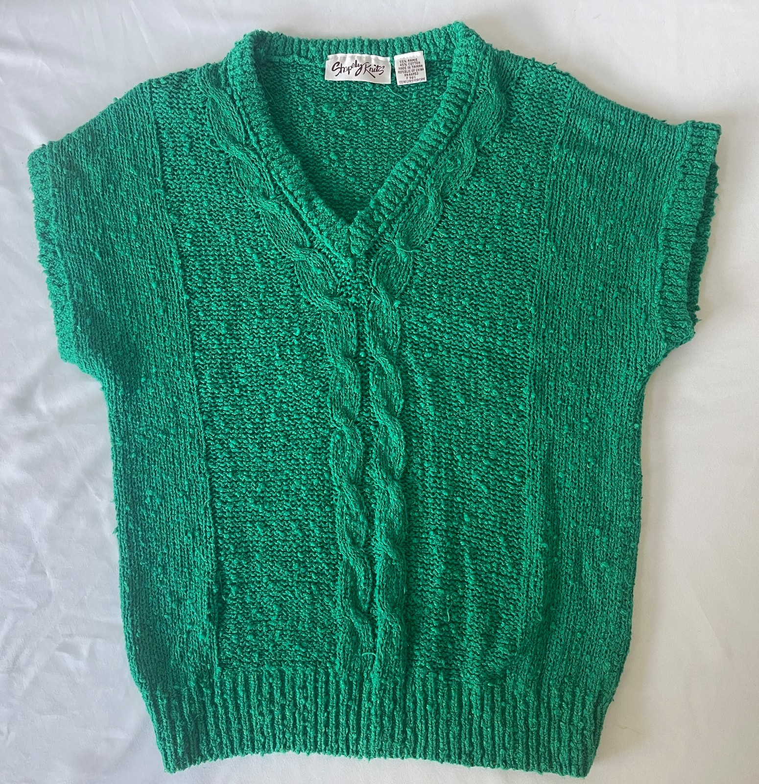 Vintage 80’s SHAPELY KNITS Green Ramie & Cotton Knit Sweater Top Women’s Size M