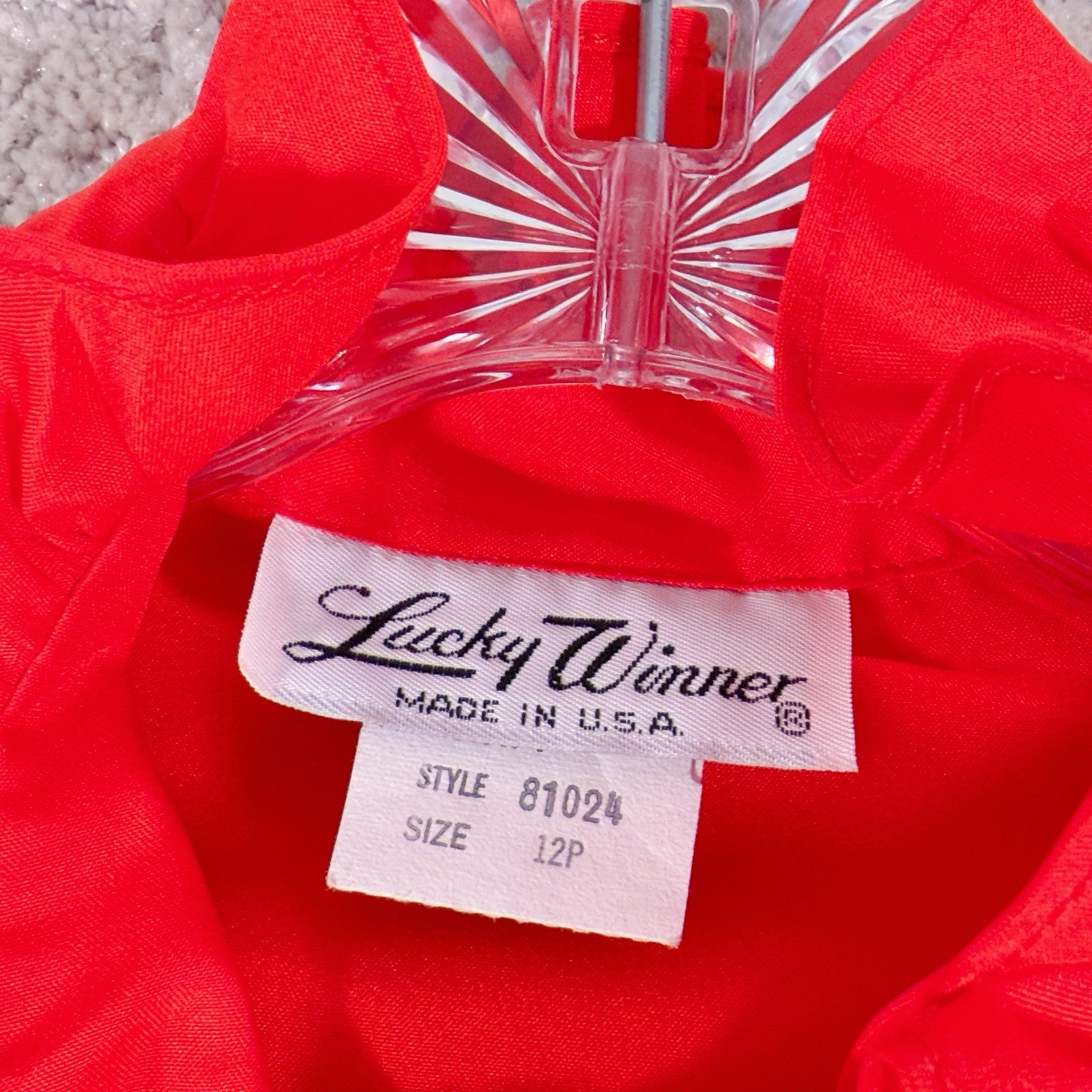 Vintage Lucky Winner Red Career Blouse Size 12P Petites Secretary Geek Tie Sash