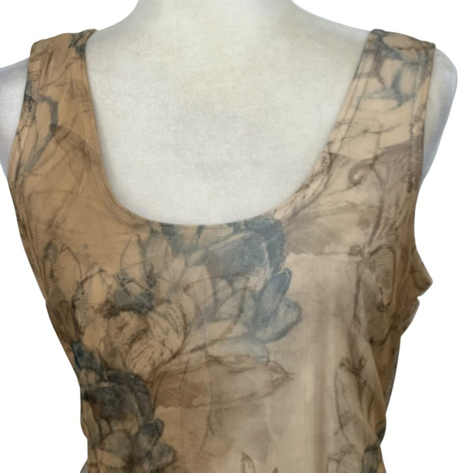 Vintage Joseph Ribkoff Tank Maxi Dress Size 10 Mesh Floral Watercolor Romantic