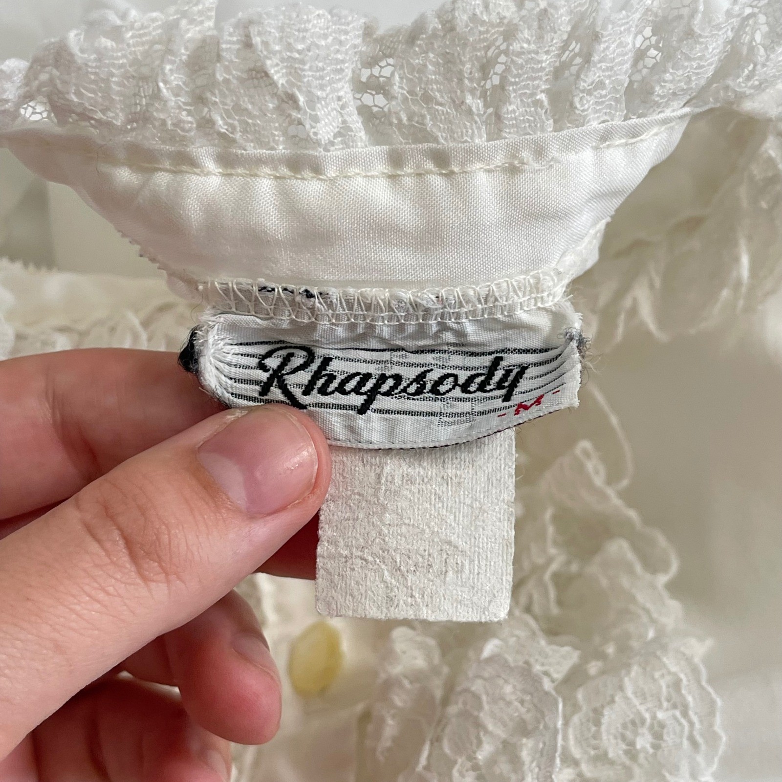 Vintage Rhapsody Blouse Womens M White Lace Ruffle Victorian Edwardian Coquette