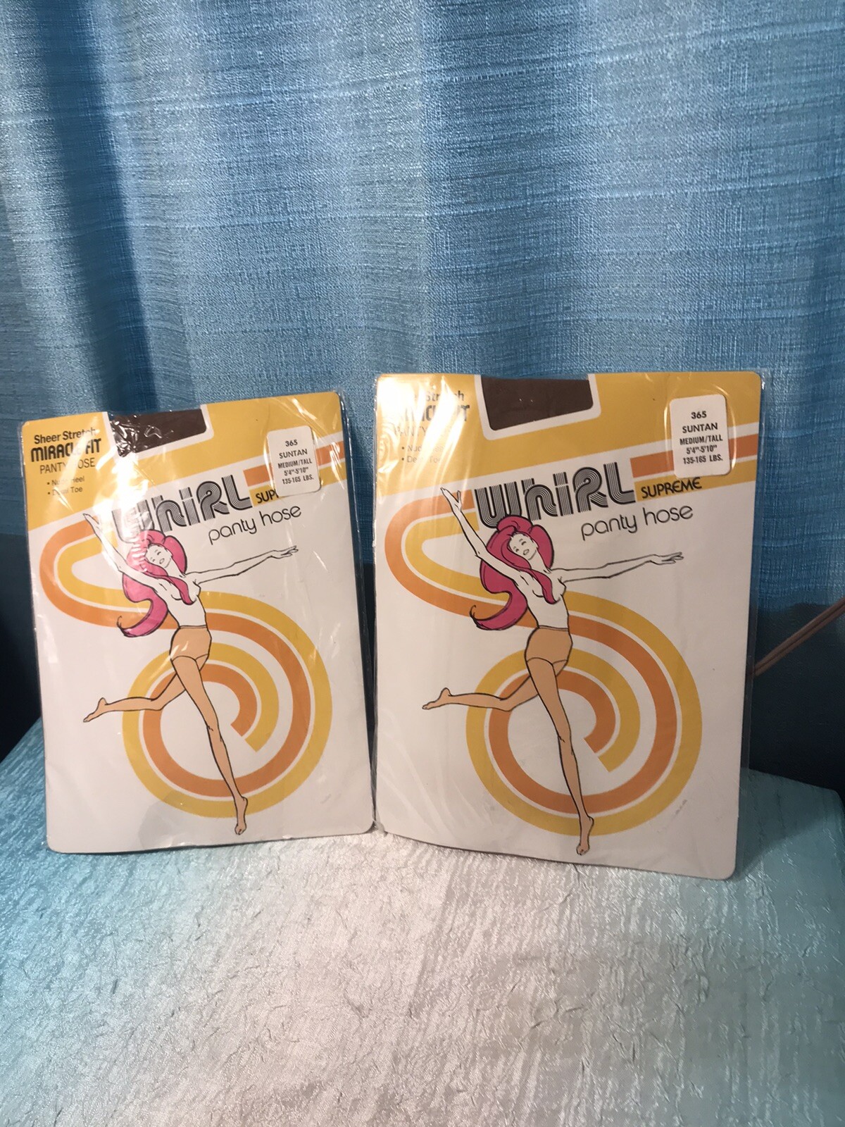 2 Pair Vintage Whirl Suntan Pantyhose NOS Sealed Size Med Tall 365 Miracle Fit