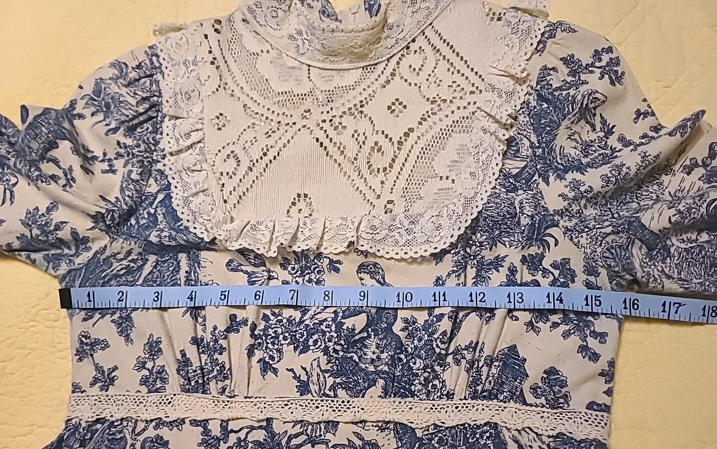 Gunne Sax Jessica Mcclintock Toile De Jouy Prarie Dress Vtg 70s Sz 9 Blue Cream