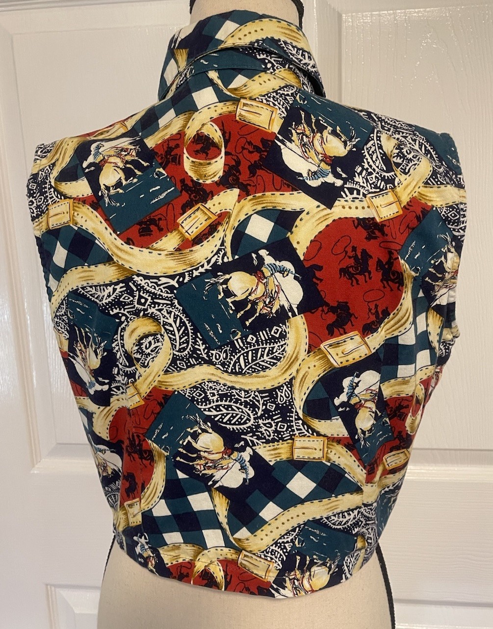 VINTAGE 90S BANJO WESTERN CROP TOP Cowboy Pearl Snap Tie Front Sz L EUC