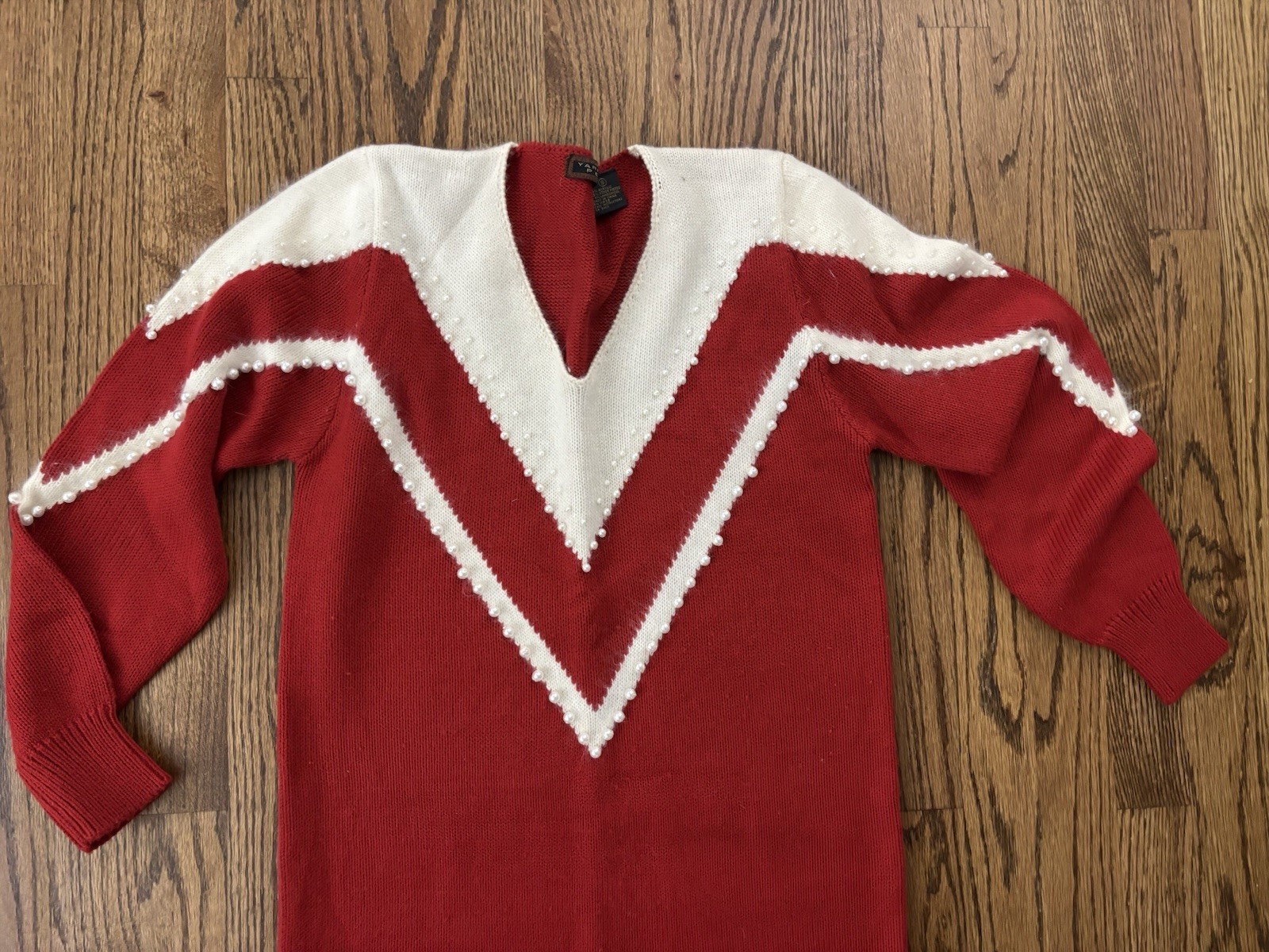 Vintage 1980s Or 1990s Slim Fit Avant Garde Bold Sweater Dress Red & White P S