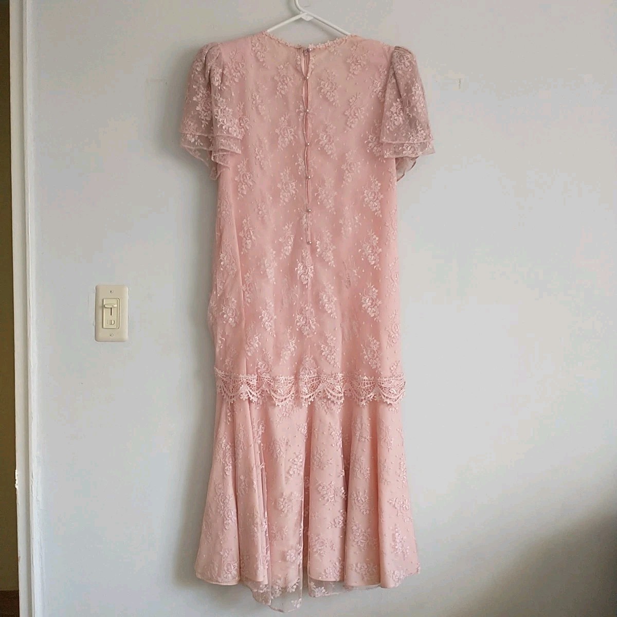 Vtg Barbara Chodos Michael Marcella Dress 12 Pink Floral Lace Bow Drop Waist