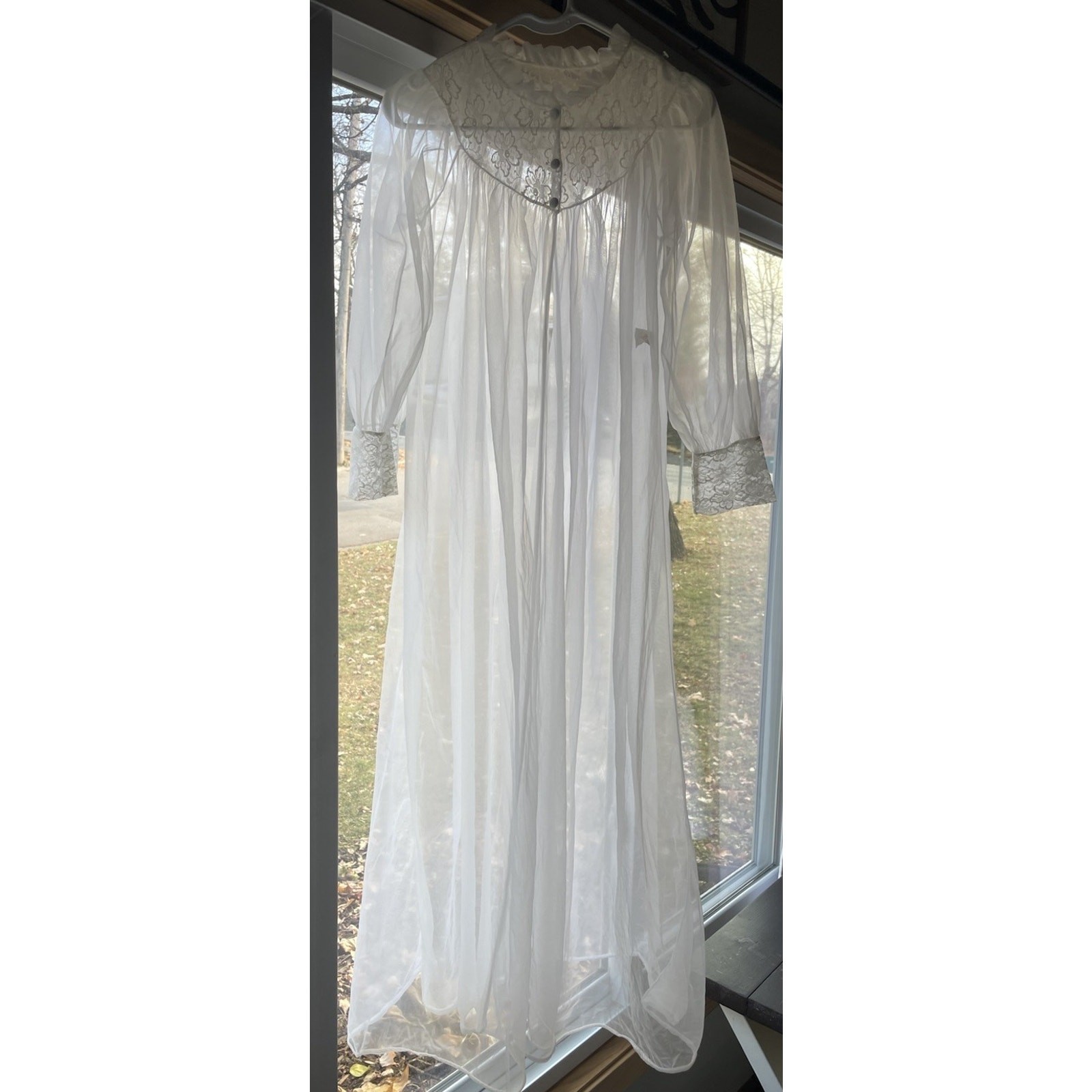 Vintage Chiffon Peignoir Robe Wedding White Lace Coquette Made in California