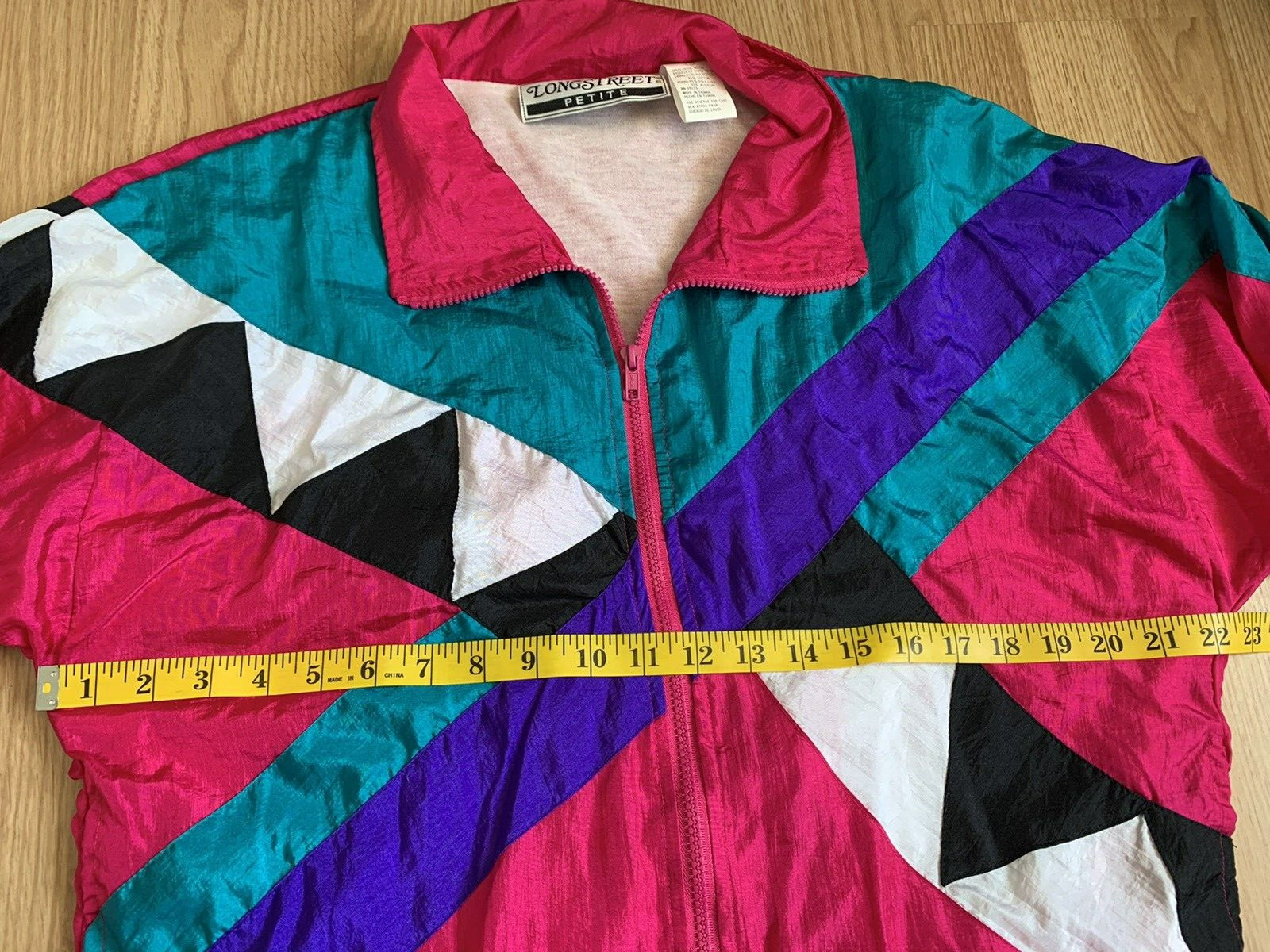 Vintage Longstreet Windbreaker Jacket Size Petite Large Colorblock Pink Teal