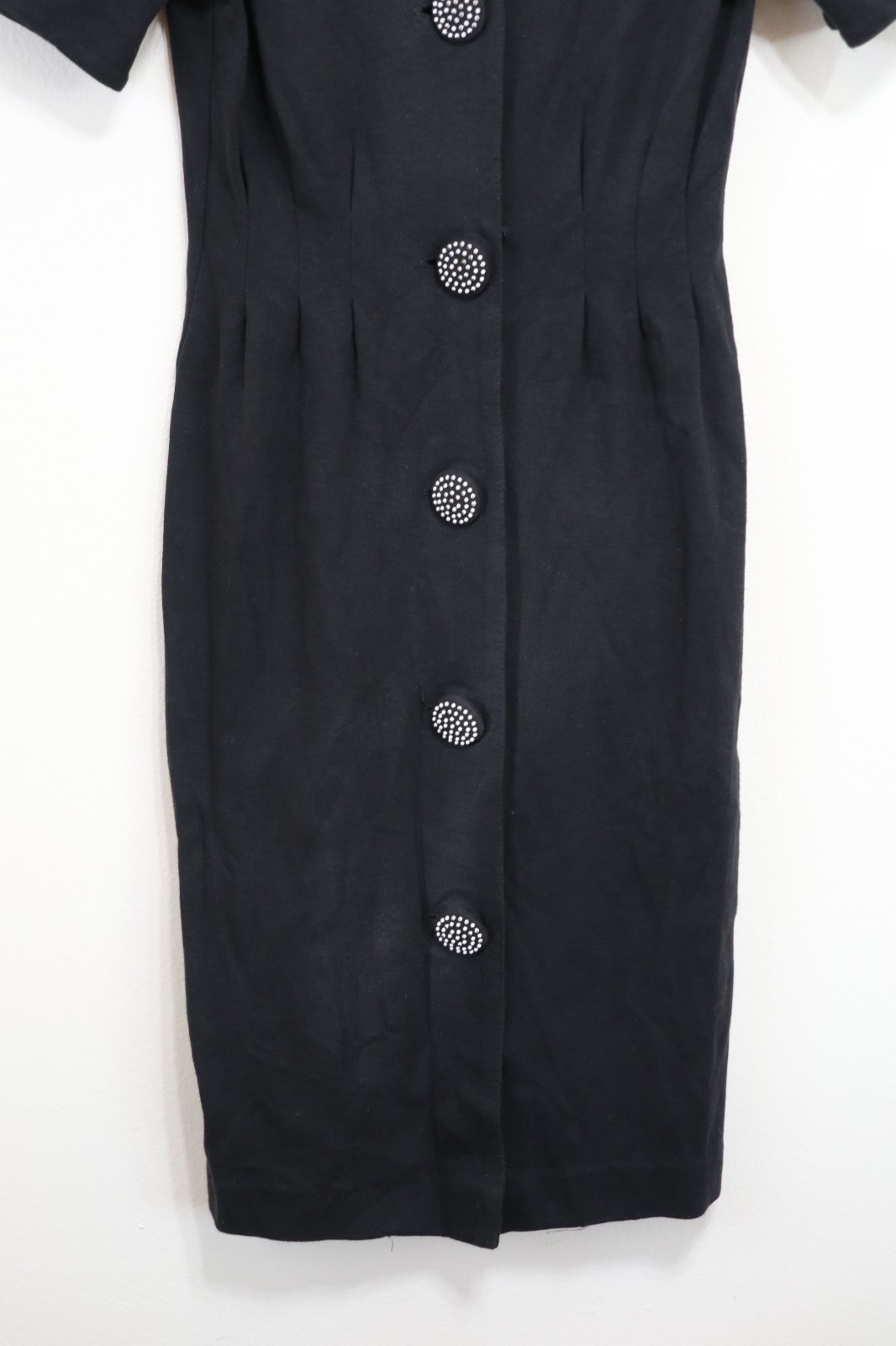 90s Vintage Cynthia Howie Black Knit Jersey Big Buttons Sheath Dress Women XS S