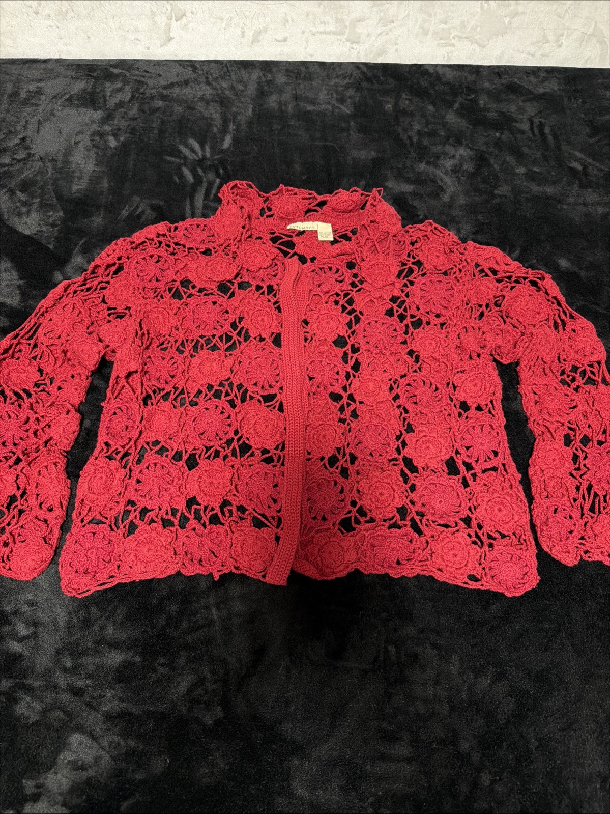 Vintage 1980s Putumayo Long Sleeve Croquet Sweater Dark Red S/M Boho Festival