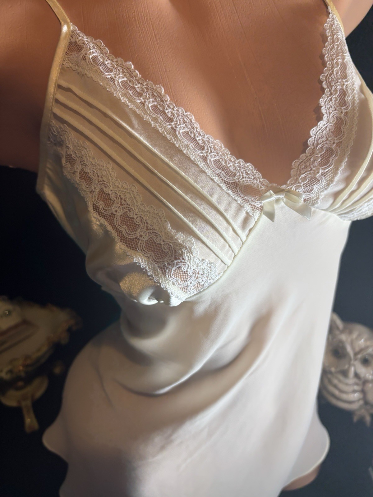 Satin Gown Tissue SHEER Gown See thought nightgown Deep V neck Babydoll Nightie