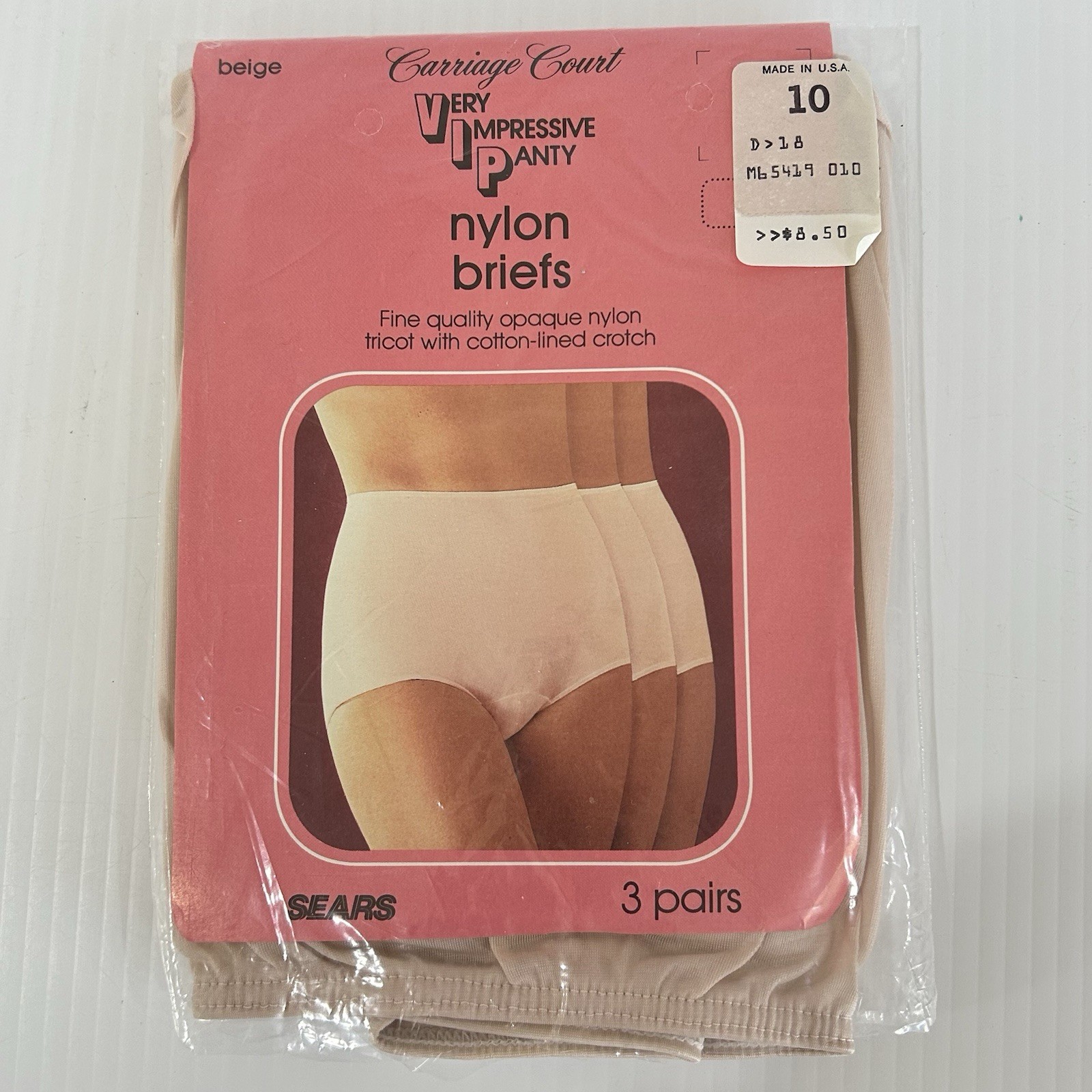 Vtg Nylon Panties Granny Briefs Full Hi Waist Sissy Beige Sz 10 & 11 – 3 Pair