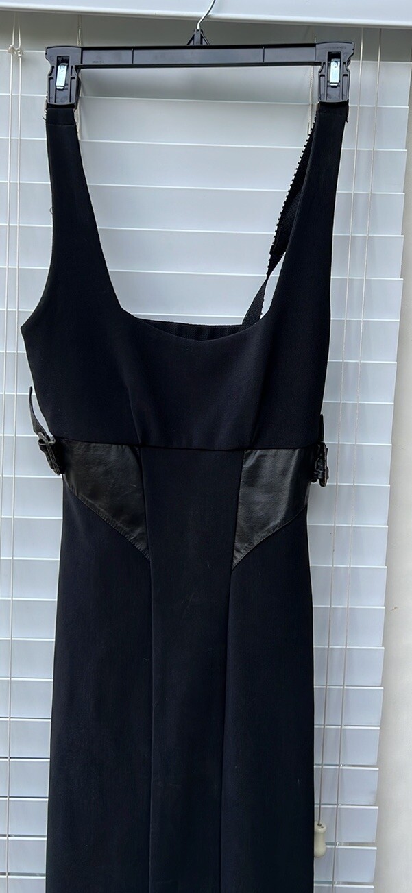 Vintage Brandenburg Maille black midi fitted/ leather accents made in USA sz S