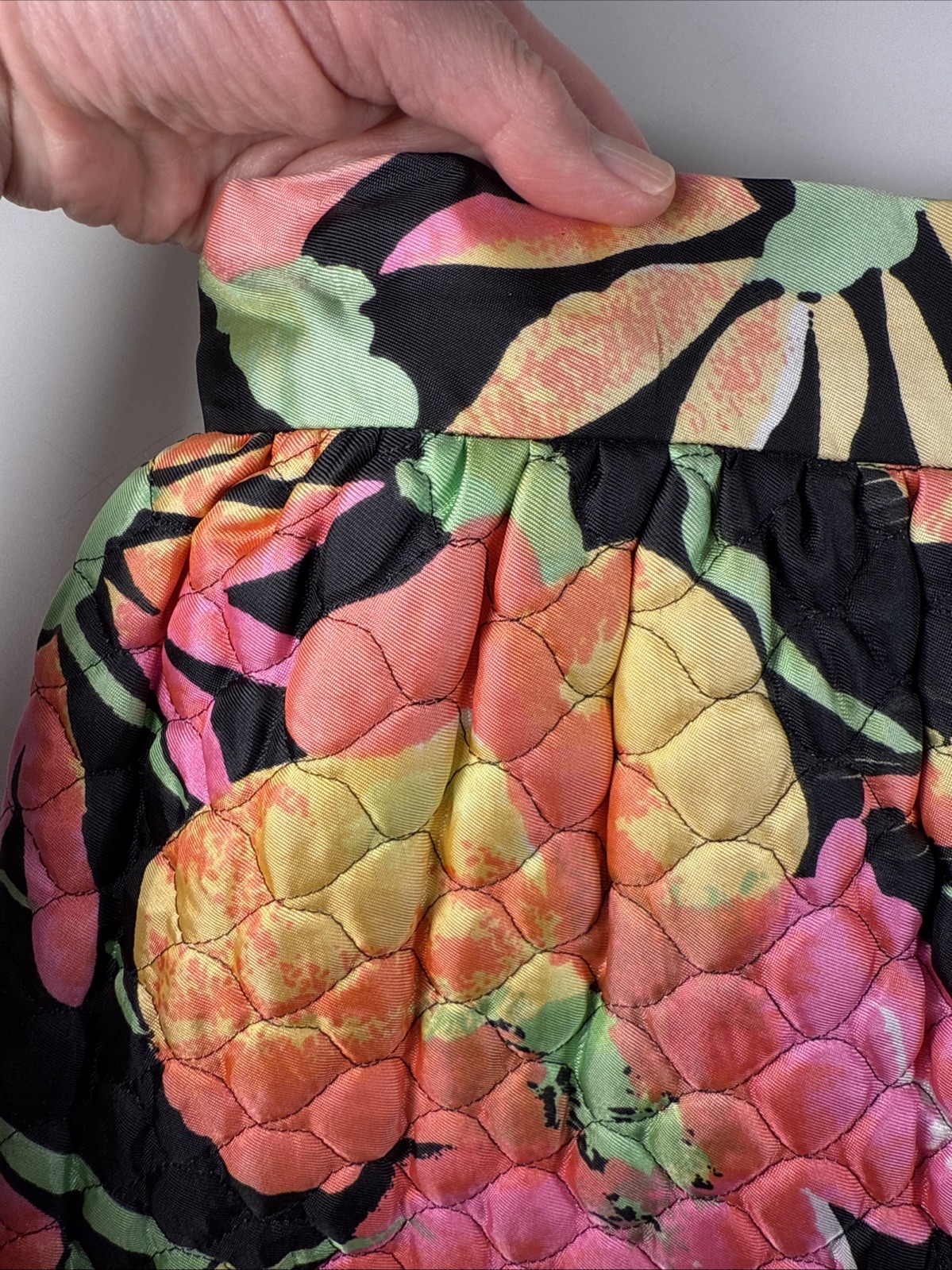 Vintage 1960s Womens Long Quilted Skirt Neon Flower Power Bonwit Teller XXS XS