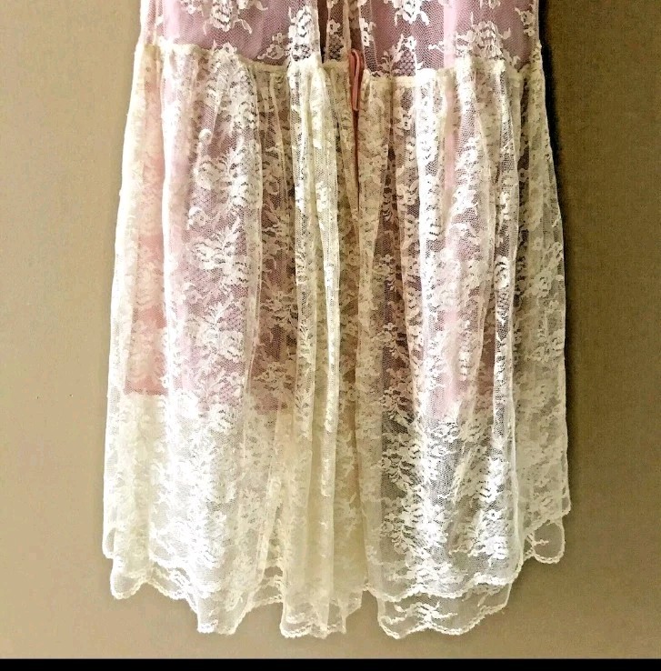 Lace Pink Mermaid Dress Theatre Play Event Vtg Victorian Style 1890s-1900s