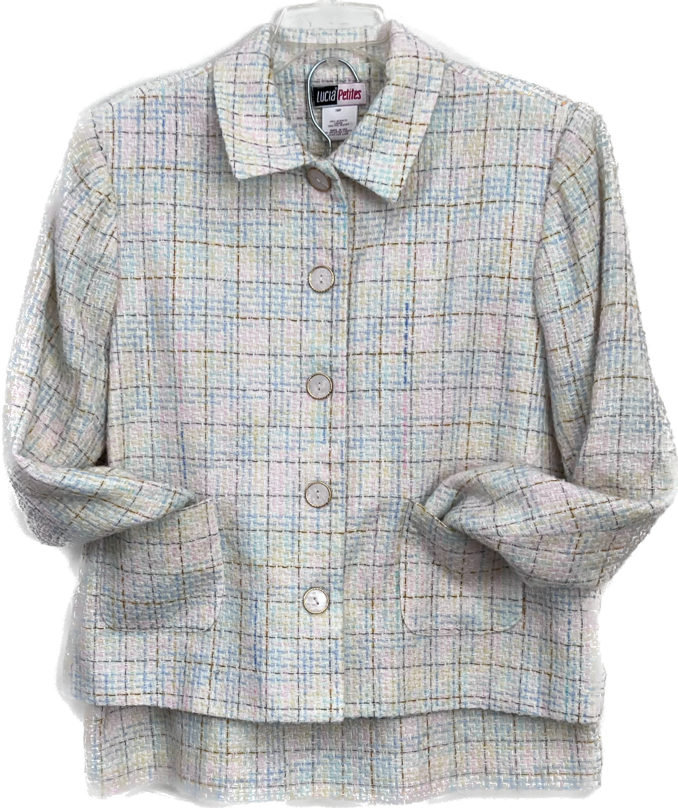VINTAGE LUCIA PETITES (2) Piece Skirt Jacket 16P Tweed Pastel Spring Summer