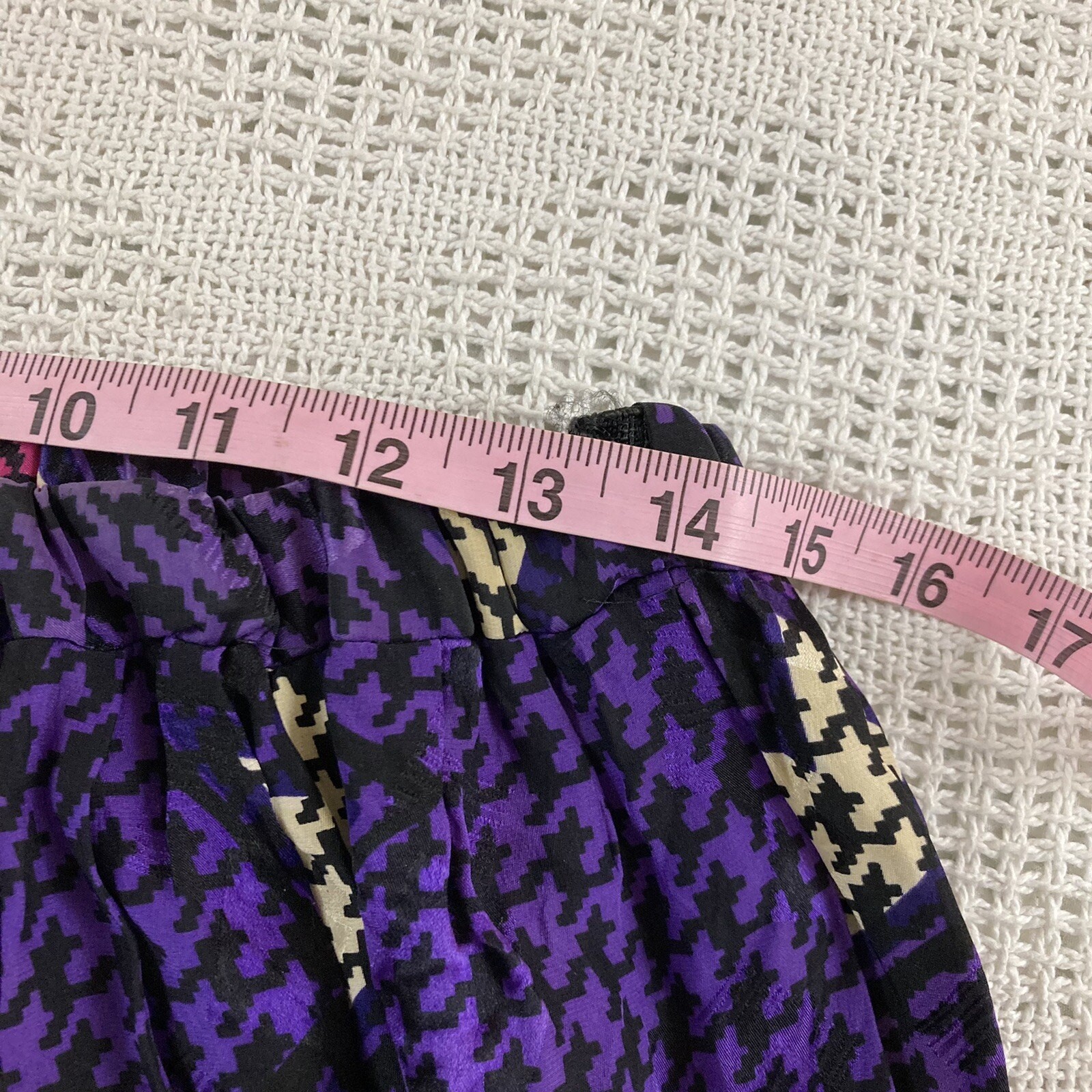 Vintage Lauren Alexandra Skirt Blouse Set Size 12 Purple Houndstooth Pure Silk