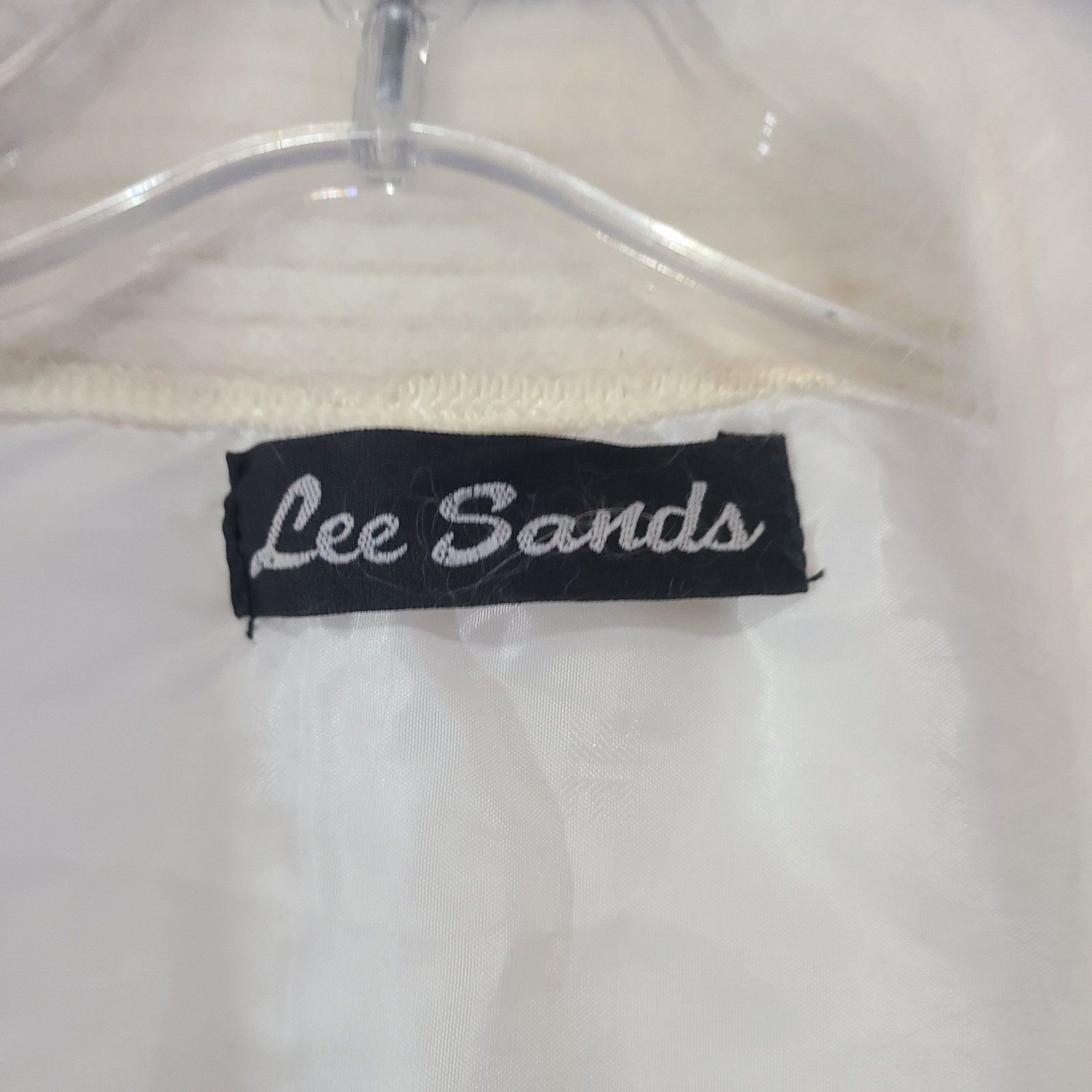 Vintage Lee Sands Angora Rabbit Cardigan Womens L Cream White Beaded Embroidered