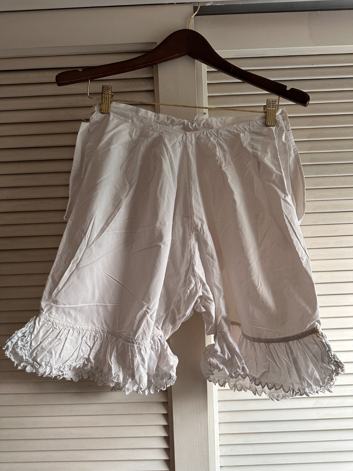 Antique Edwardian White Cotton Bloomers | Monogrammed Eyelet Lace | Coquette