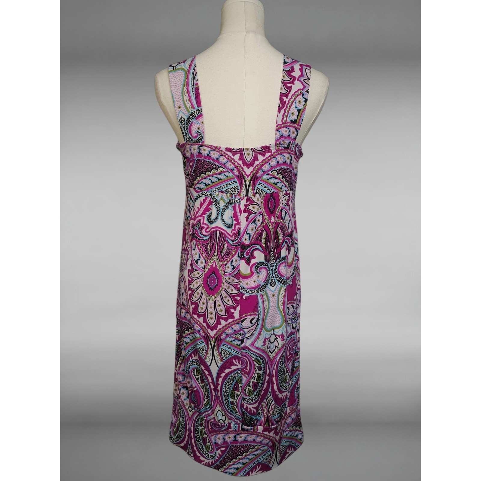 Vintage Y2K B. Moss Paisley Twist Front Stretch Mini Dress Purple Medium Retro