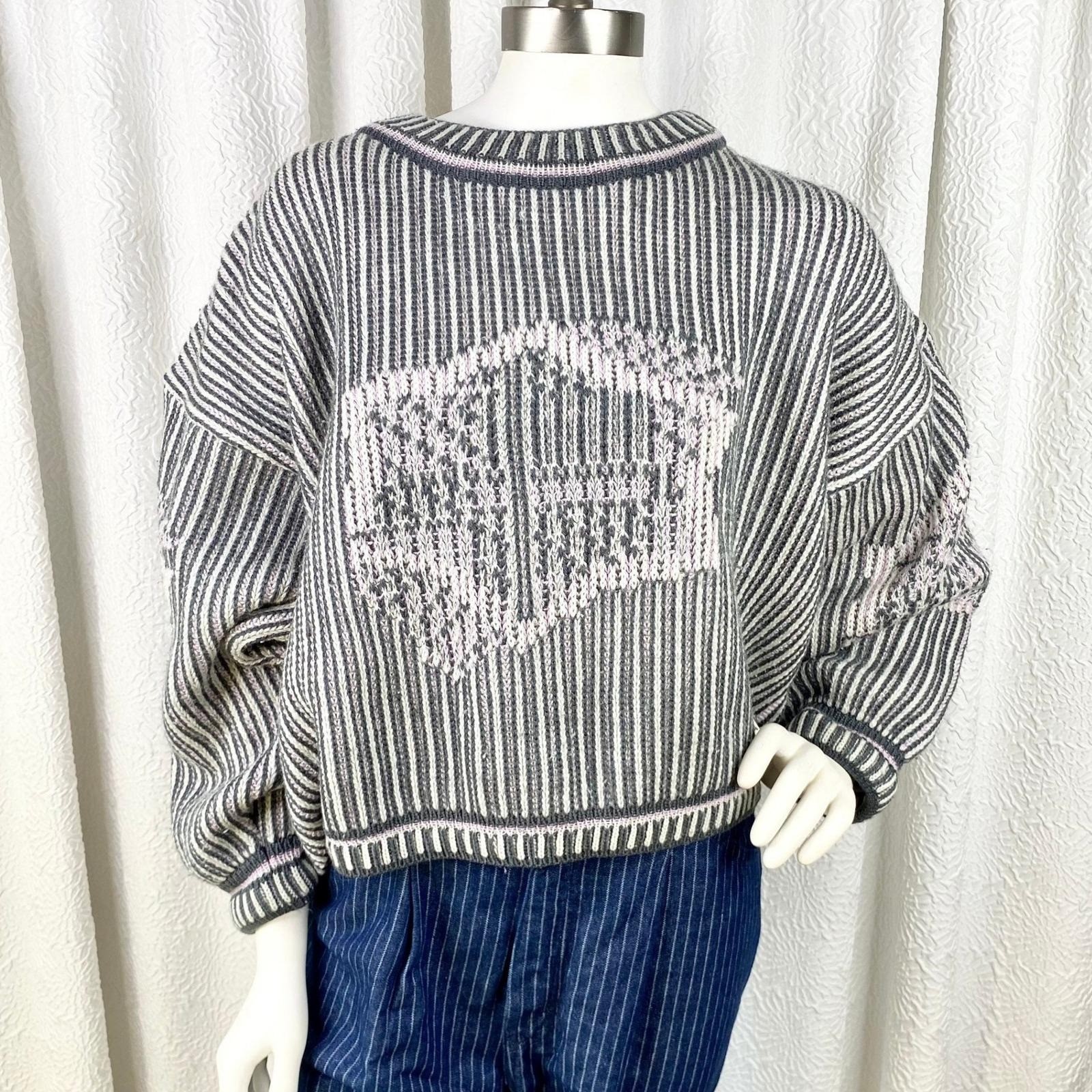 Vintage Unionbay Wool Blend Sweater, Striped Chunky Knit, Y2K Crop Top, Size L