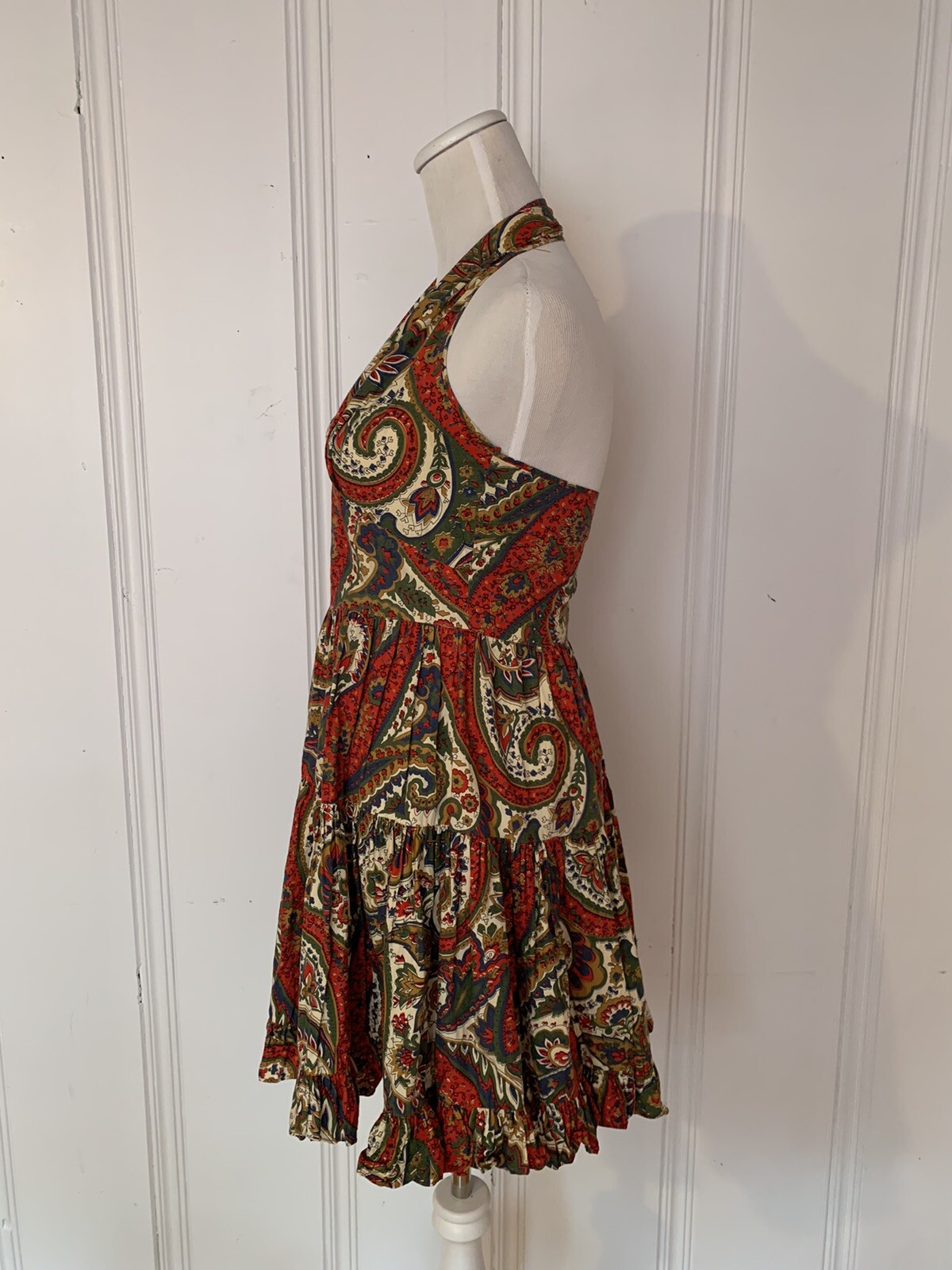 Vintage Kay Whitney By Huntington Dress Halter Paisley Ruffle Bottom Short