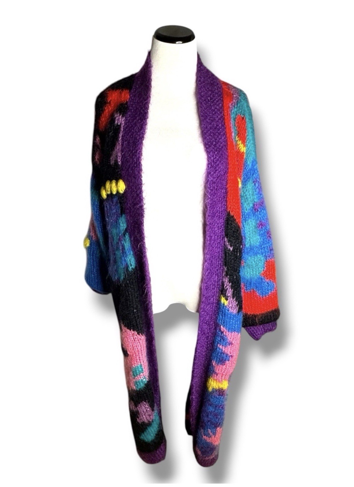 Nannell Vintage 80s Mohair Wool Abstract Maxi Sweater Long Duster Cardigan