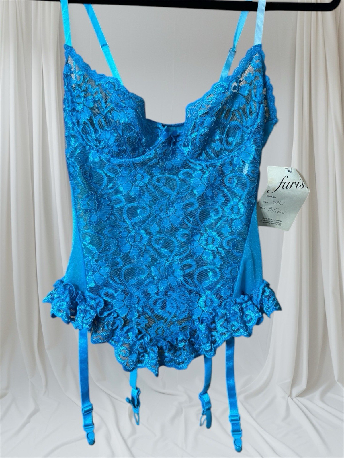 VTG Faris 1980s Blue Sexy Lace Lingerie Sz M NWT (one Faded Strap) Bust 34-36”